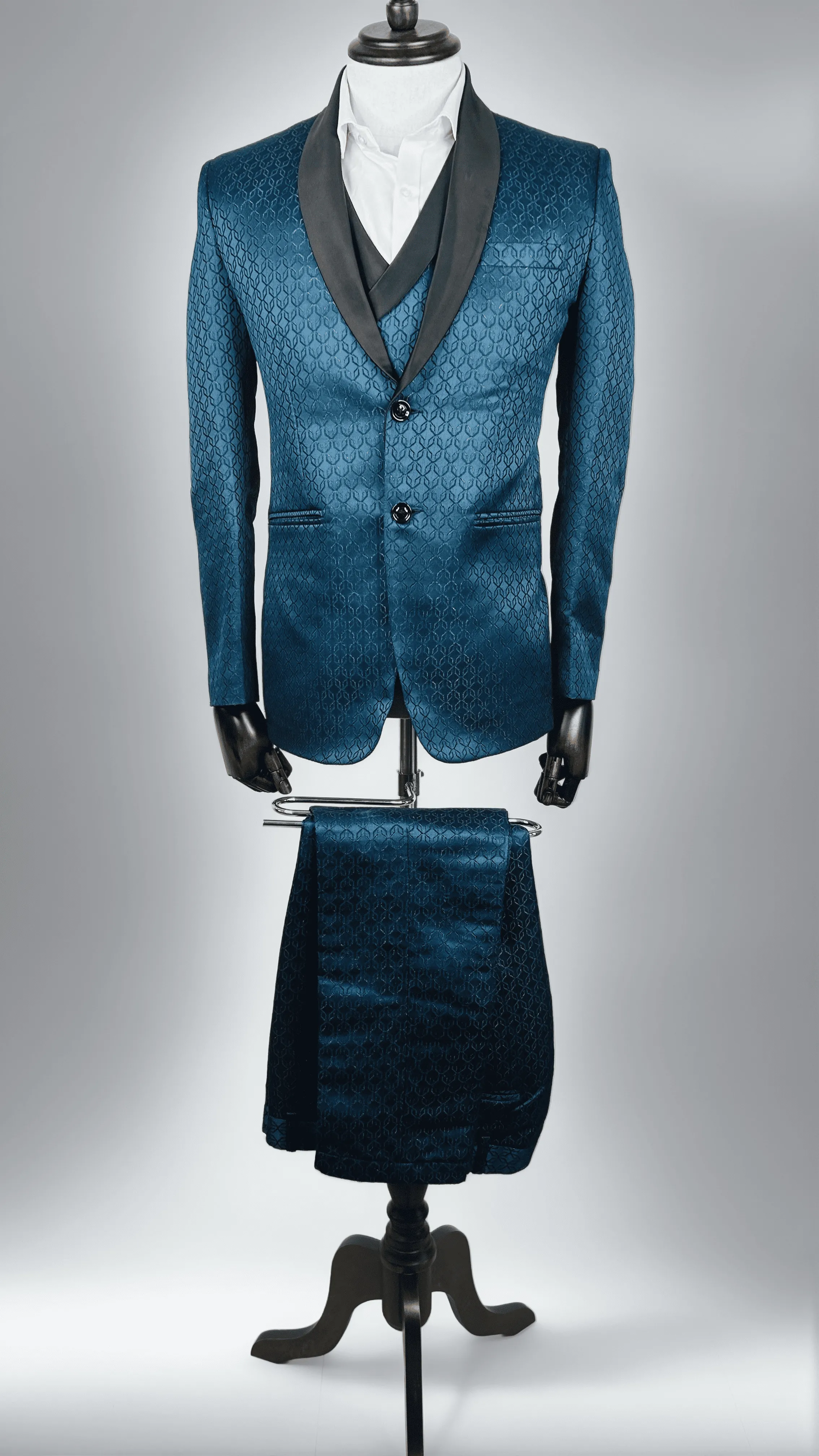 Peacock Blue Jacquard Tuxedo