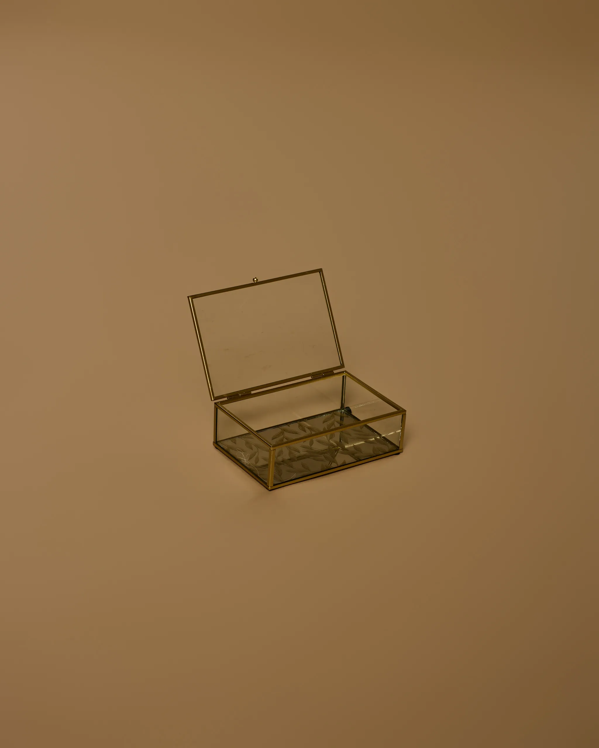 Skleněná krabička se zrcadlovým dnem a lístečky