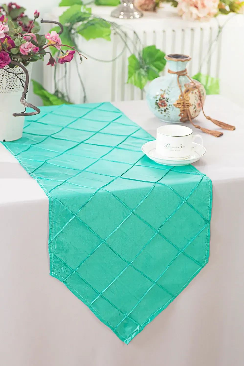 Aqua/Tiffany Blue Pintuck Table Runners