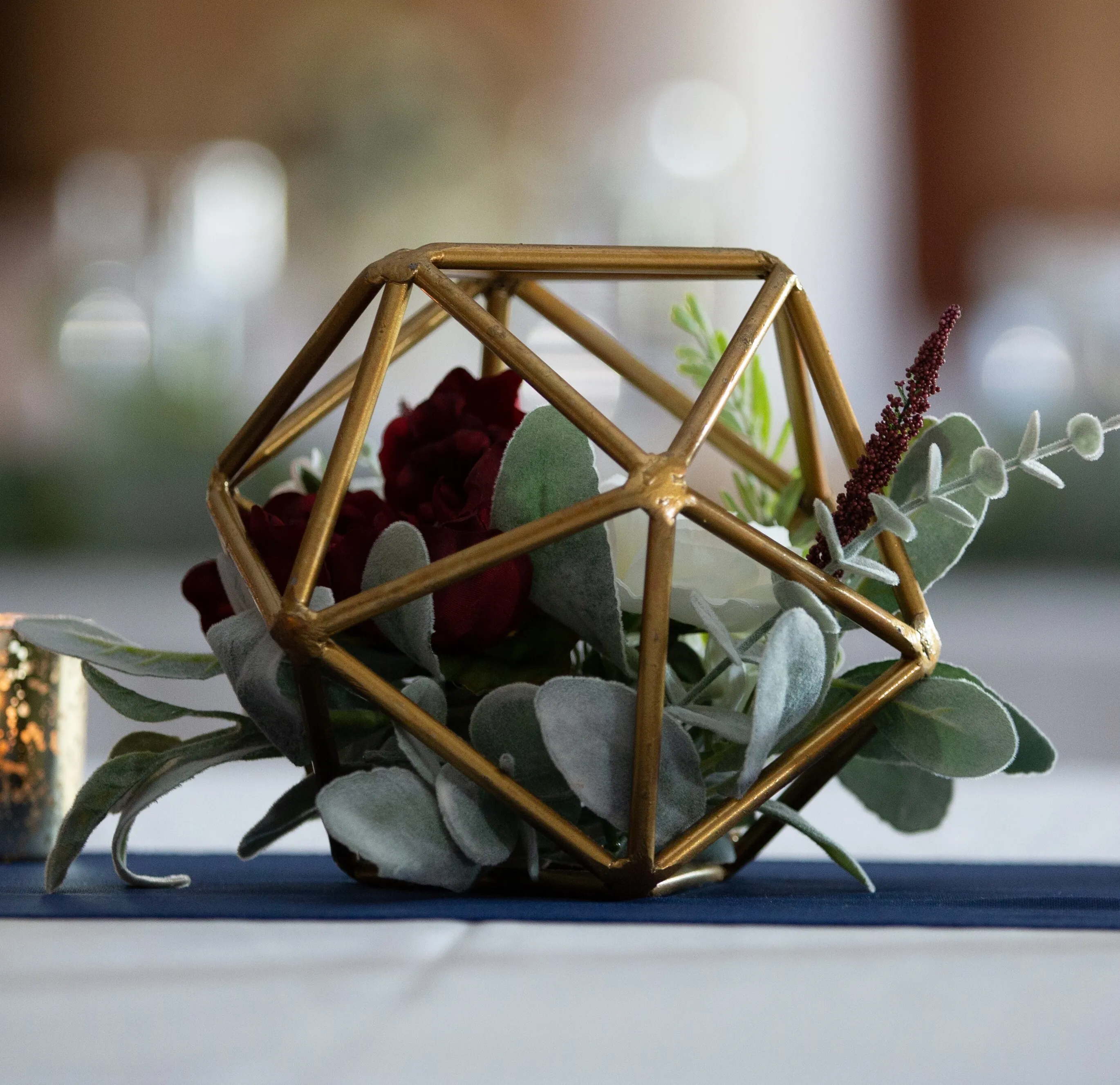Gold Geometric Sphere w Flowers
