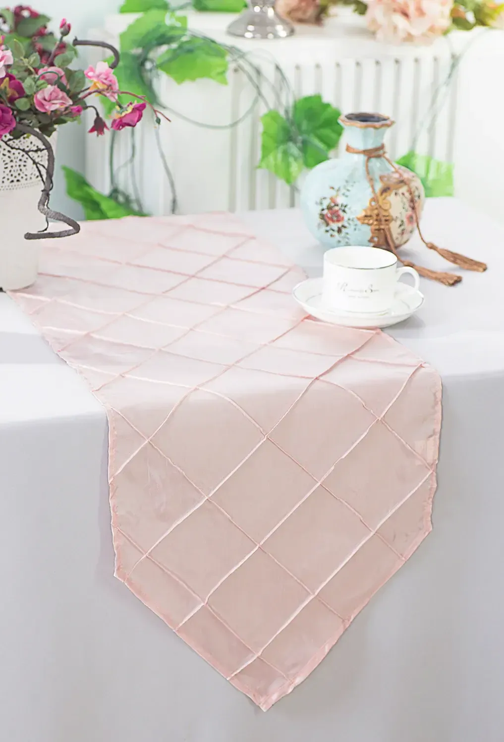 Blush Pink Pintuck Table Runners