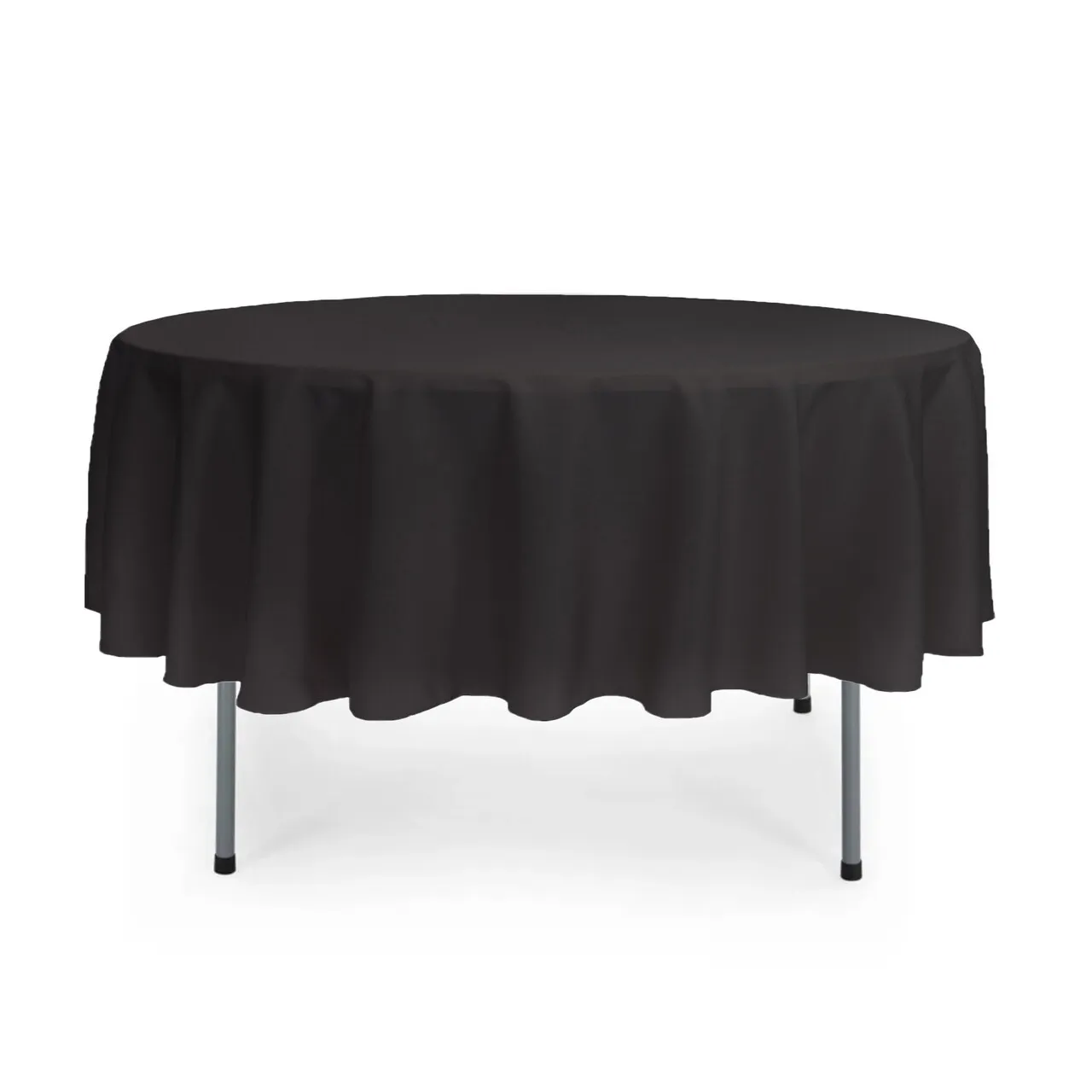 90" Round Black Polyester Tablecloth
