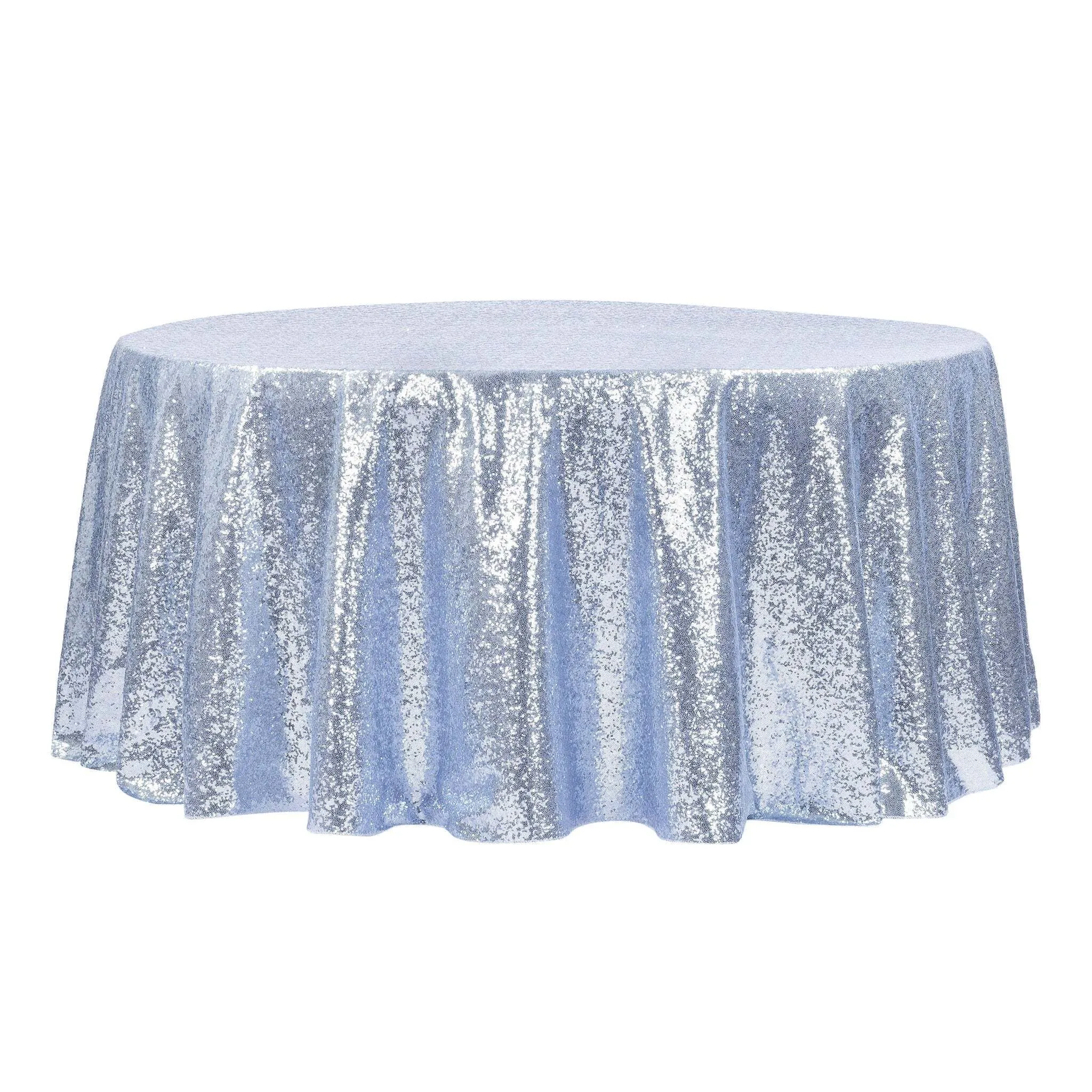 120" Round Dusty Blue Sequin Tablecloth