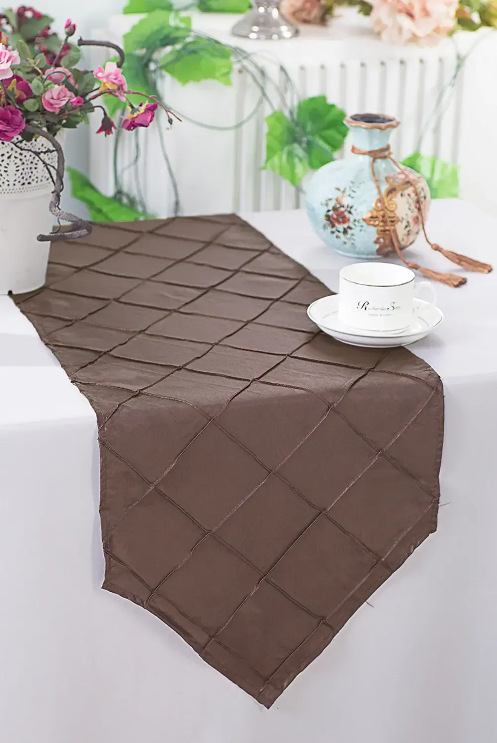 Chocolate Brown Pintuck Table Runners