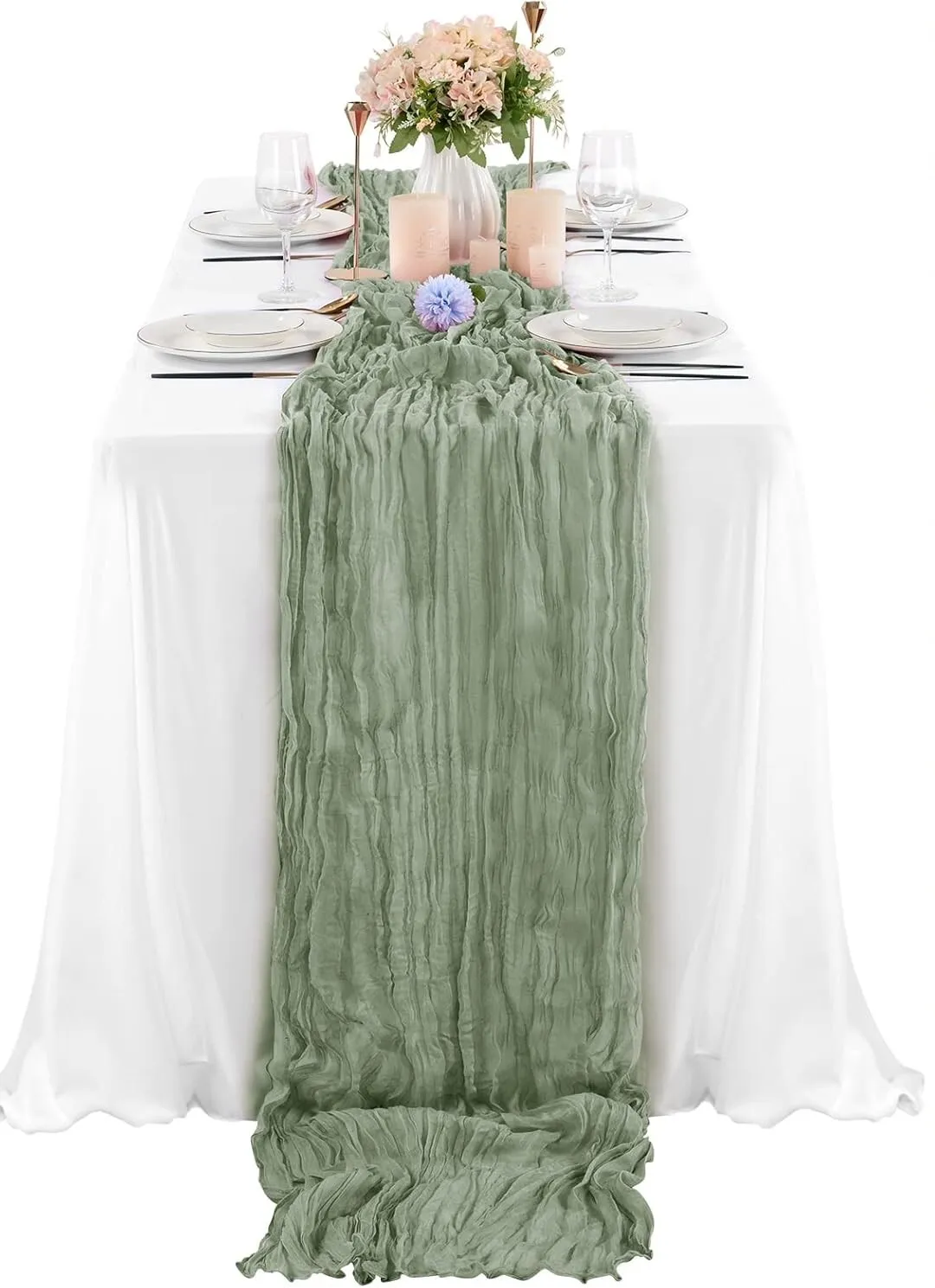Sage Green Cheesecloth Table Runners