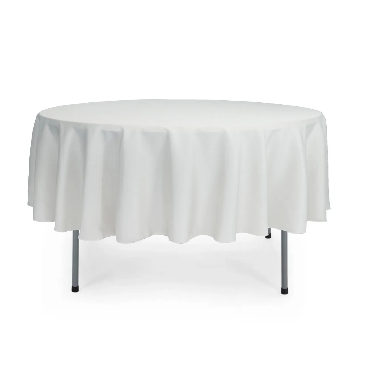 90" Round White Polyester Tablecloth