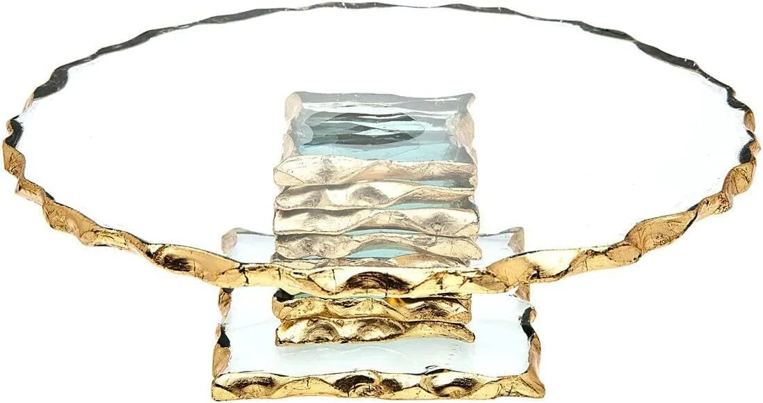 Gold Beveled Edge Glass Cake Stand - 13"