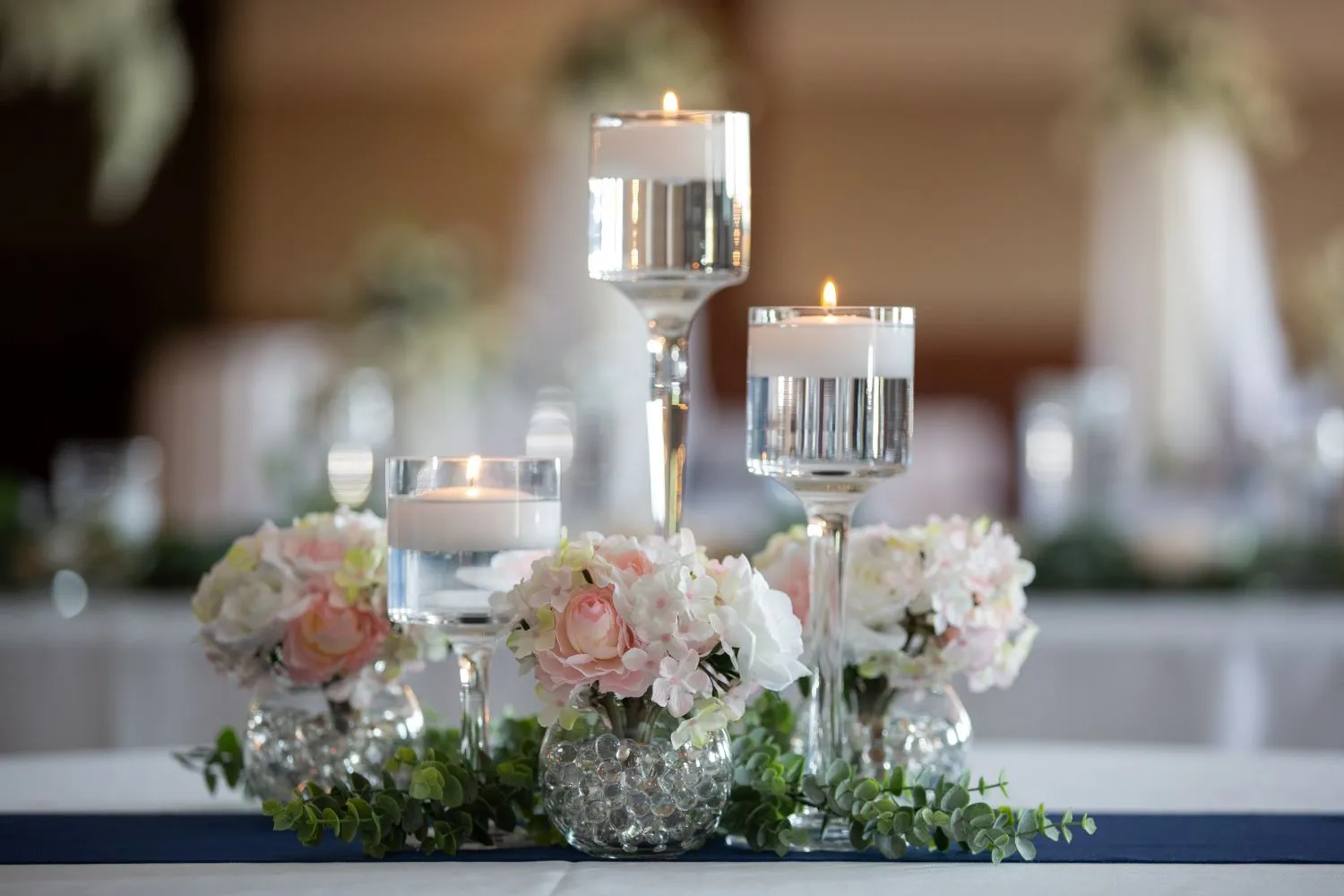 3 Pedestal Vases with Floating Candles