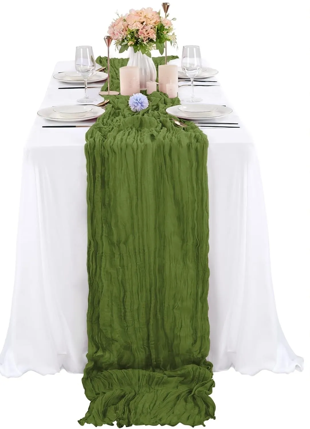 Olive Green Cheesecloth Table Runners