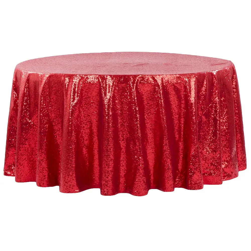 120" Round Apple Red Sequin Tablecloth