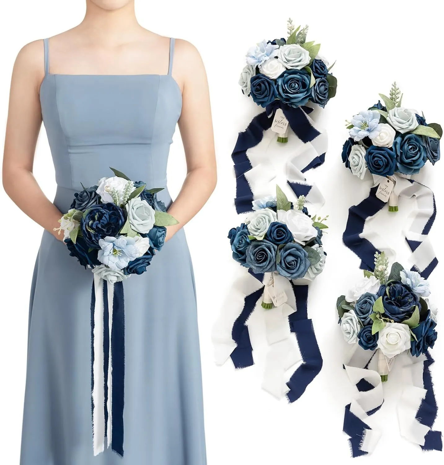 Dusty Blue and Navy Bouquets