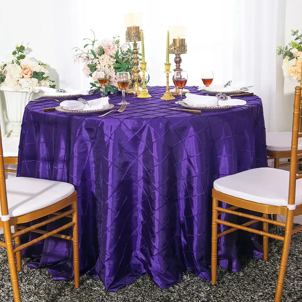 90" Round Regency Purple Pintuck Overlay