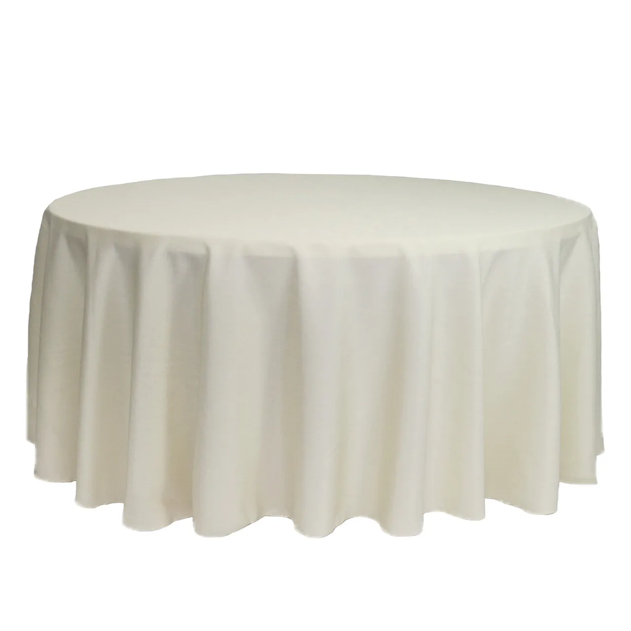132" Round Ivory Polyester Tablecloth