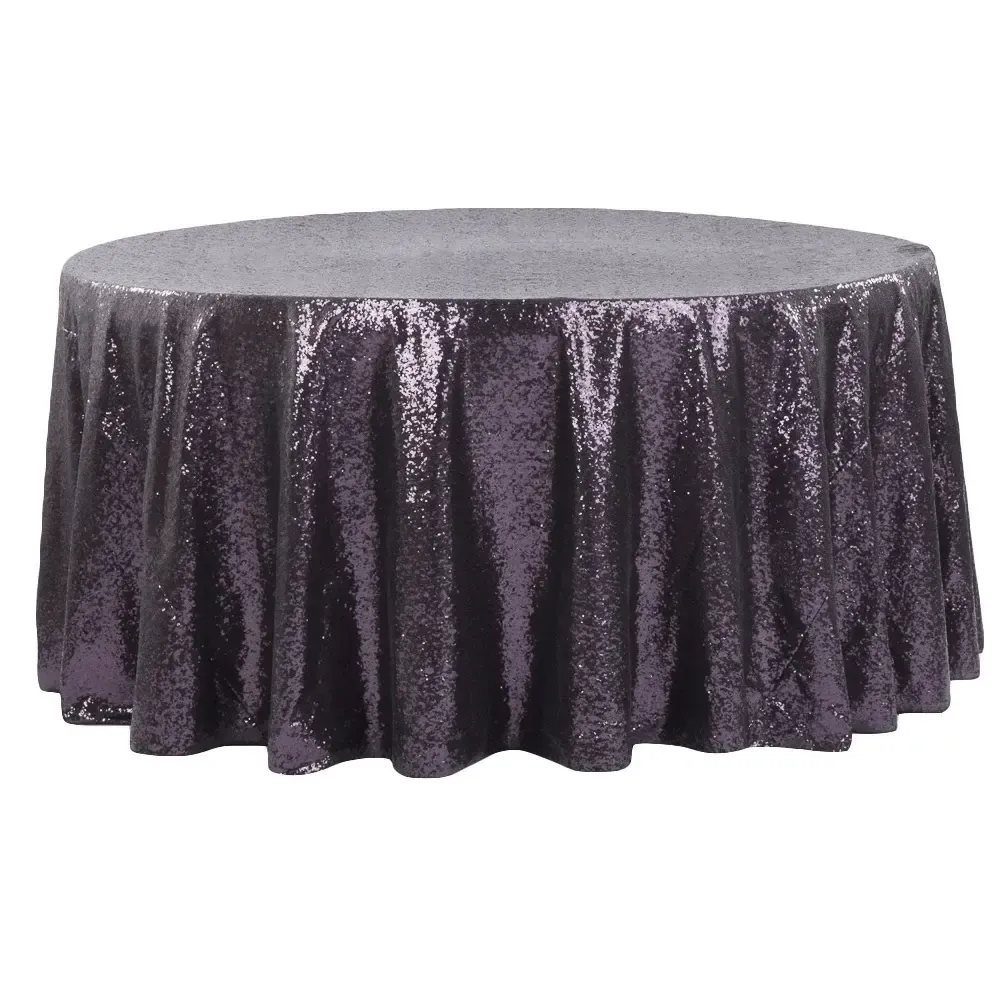 120" Round Eggplant Sequin Tablecloth