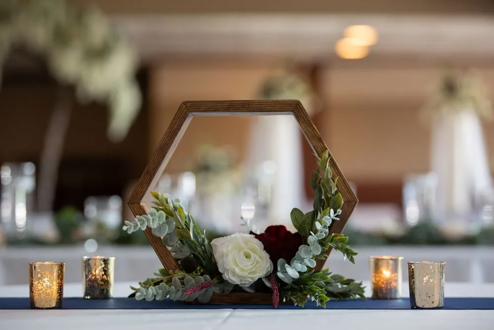 Wood Hexagon w Flowers