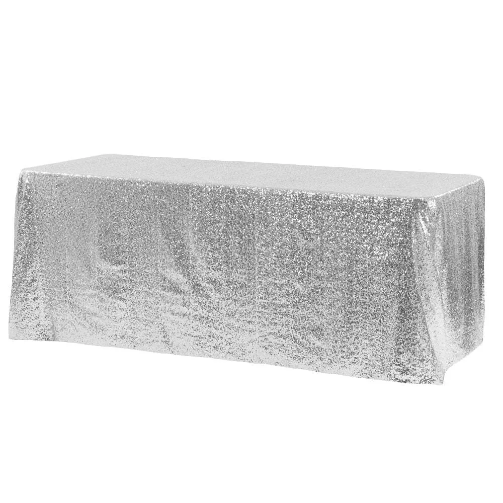 90"x156" Silver Sequin Tablecloth