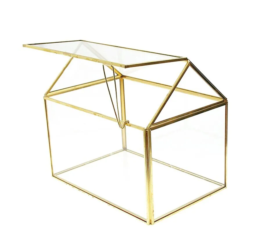 Glass Gold House Shape Card Box