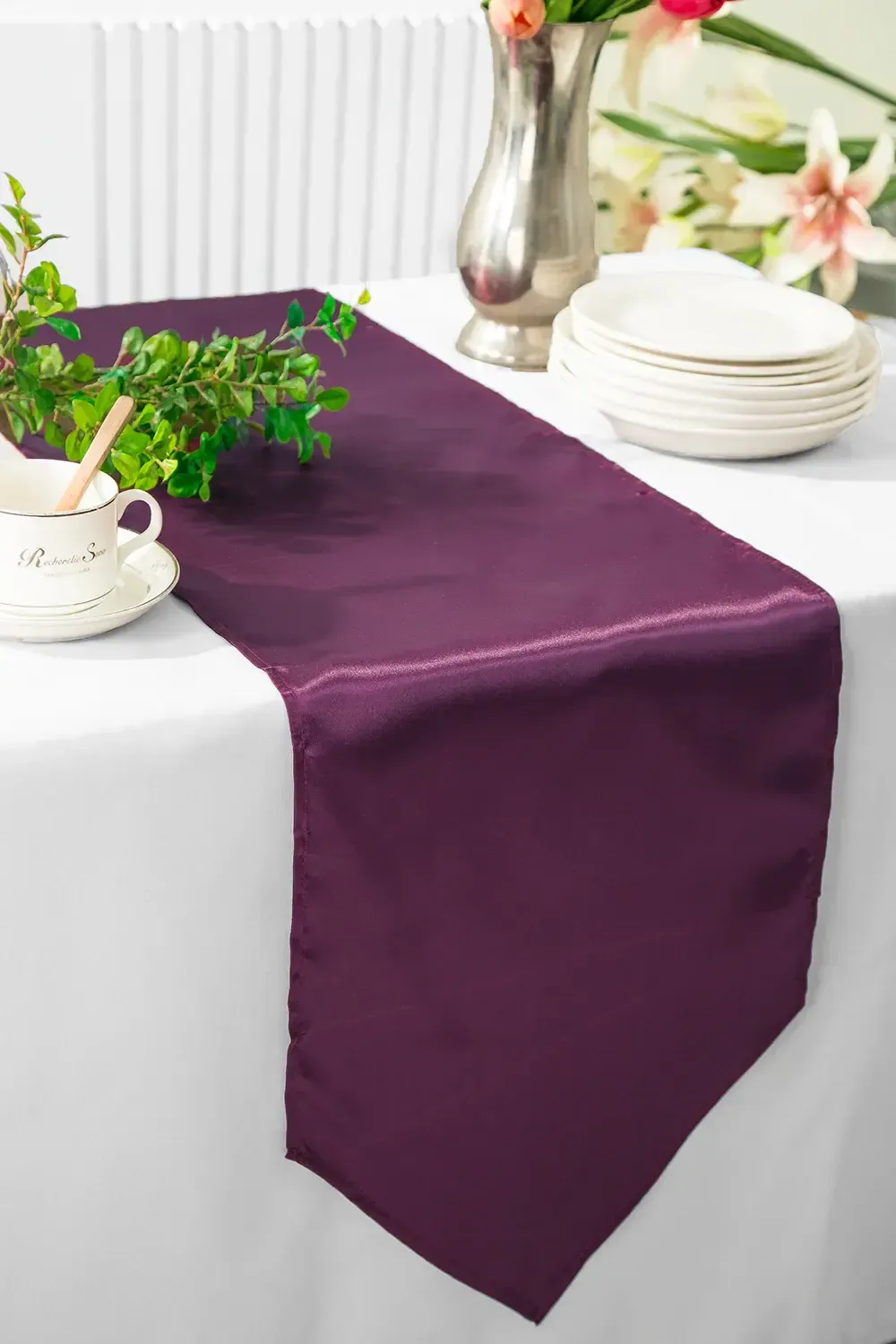 Plum Satin Table Runners