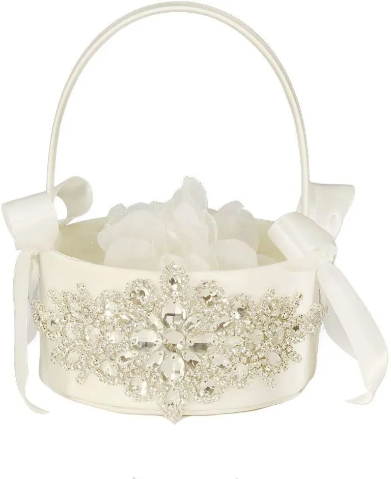 Ivory Diamond Flower Girl Basket
