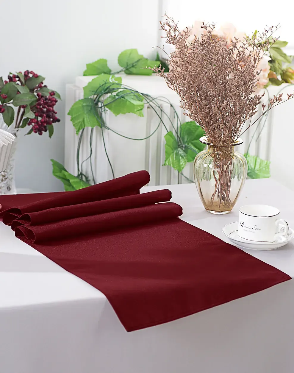 Burgundy Polyester Table Runner