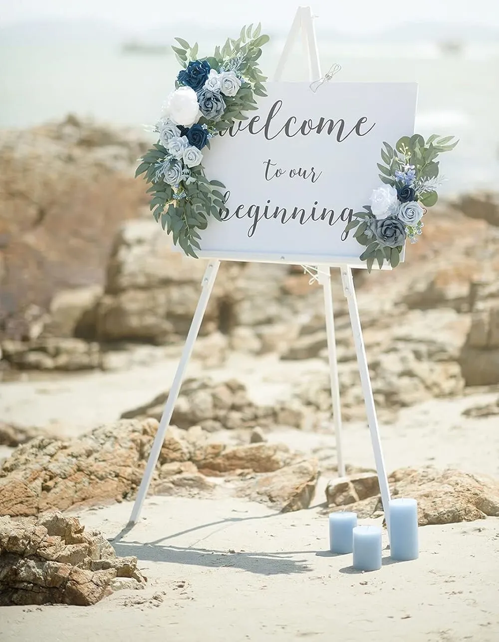 Dusty Blue and Navy Asymmetrical Sign Flowers