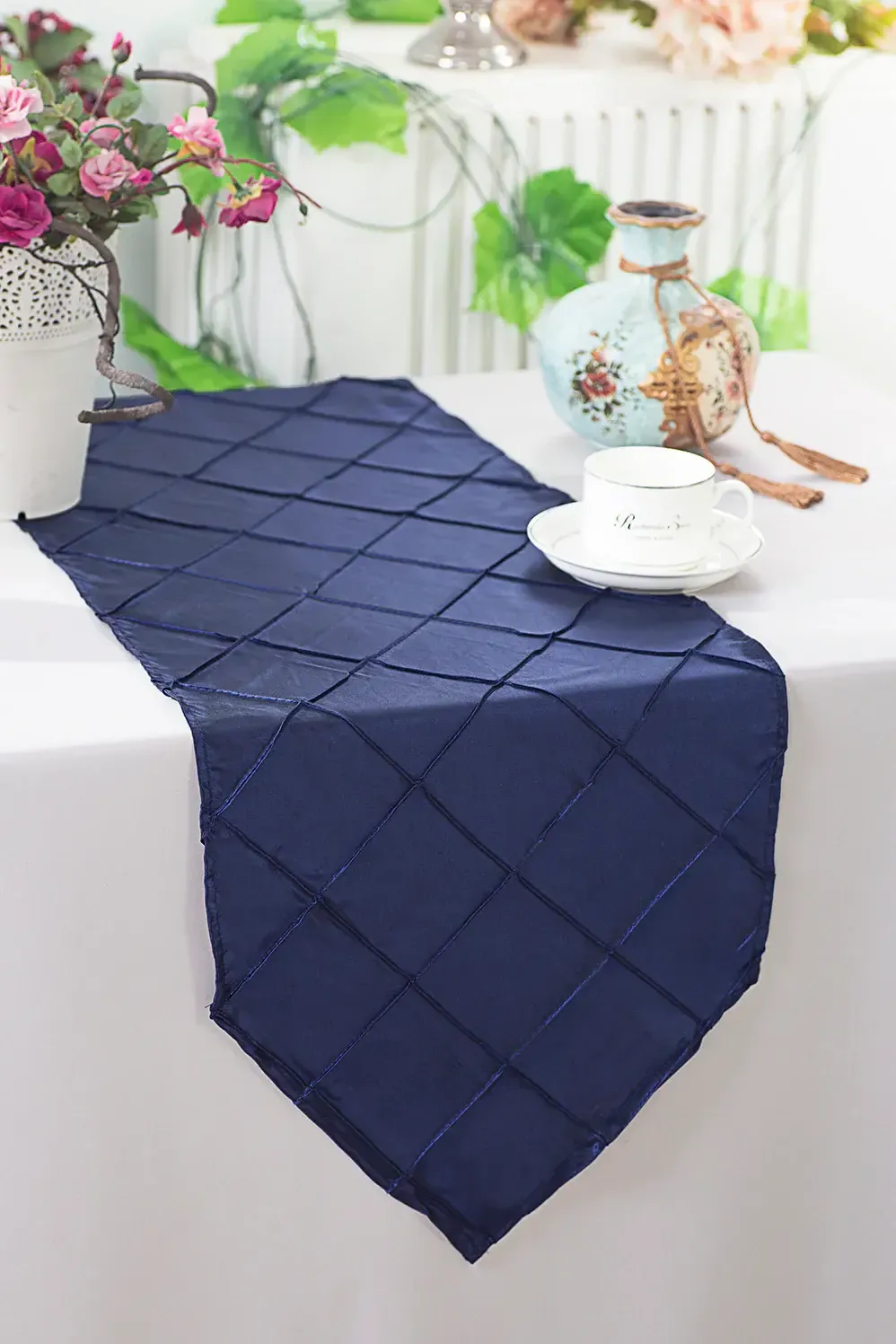 Navy Blue Pintuck Table Runners