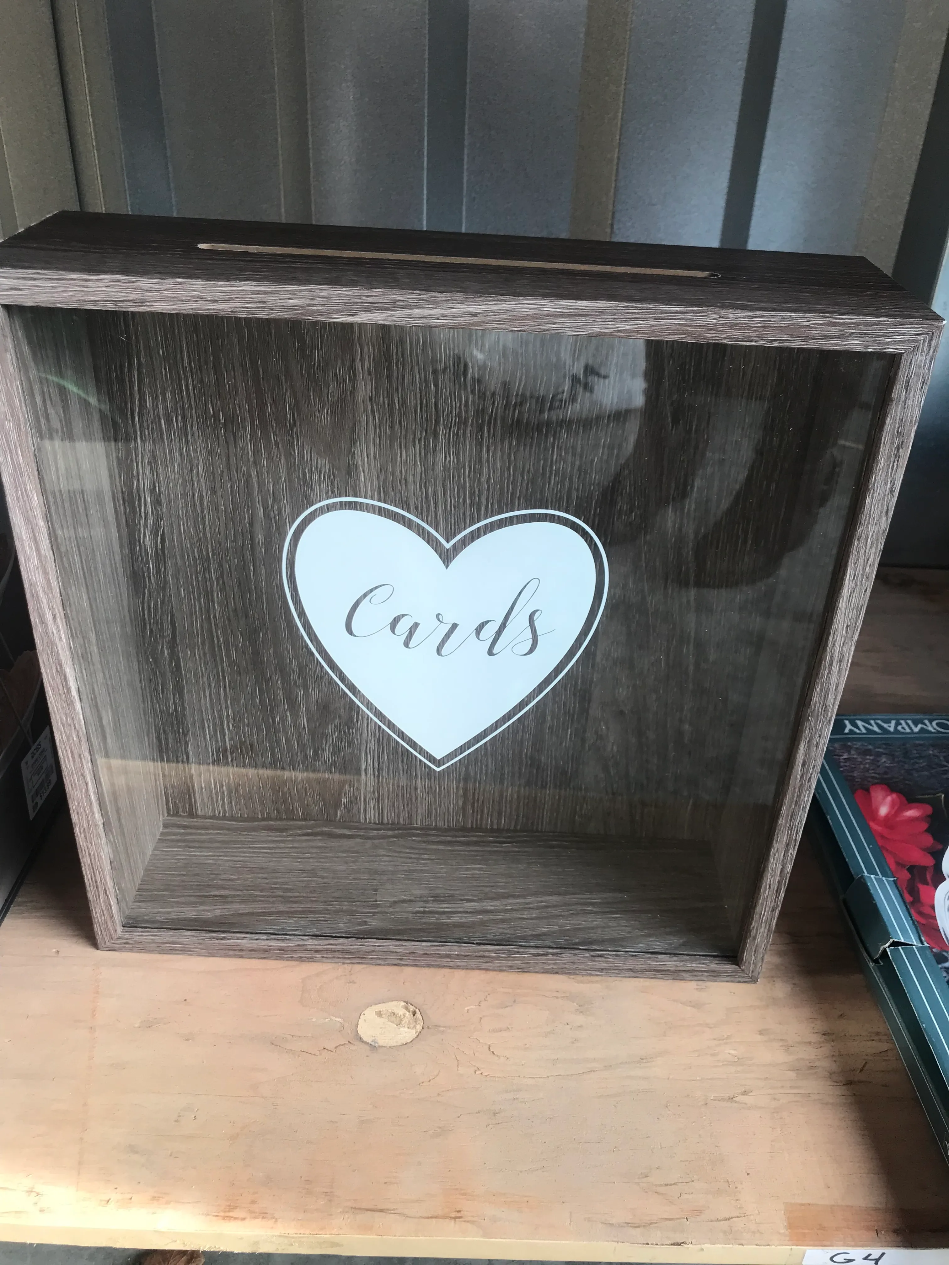 Card Box-grey wooden with Clear front