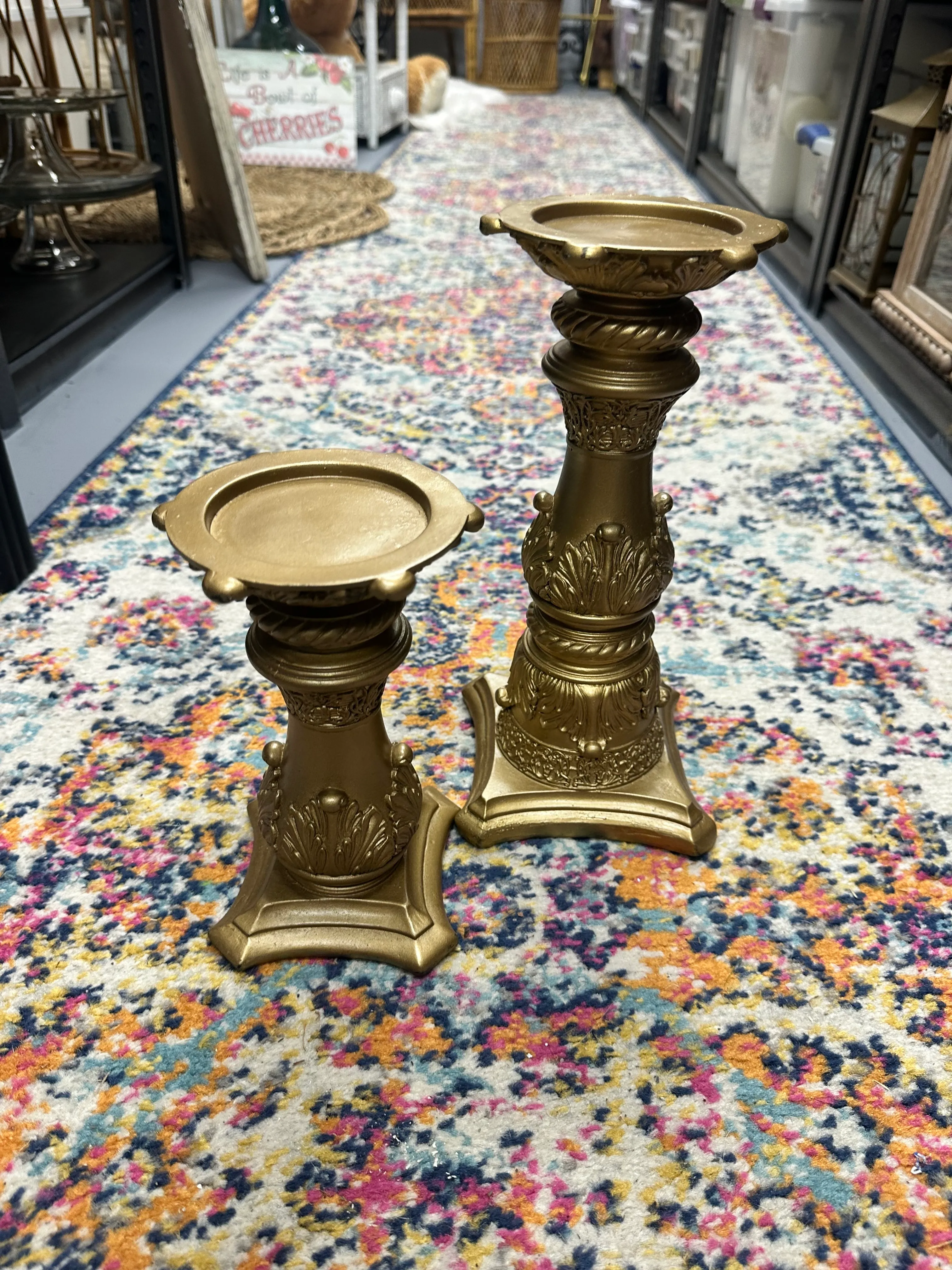 Pillar candle set o two-gold Grecian-11 1/2’’ & 8 1/2’’