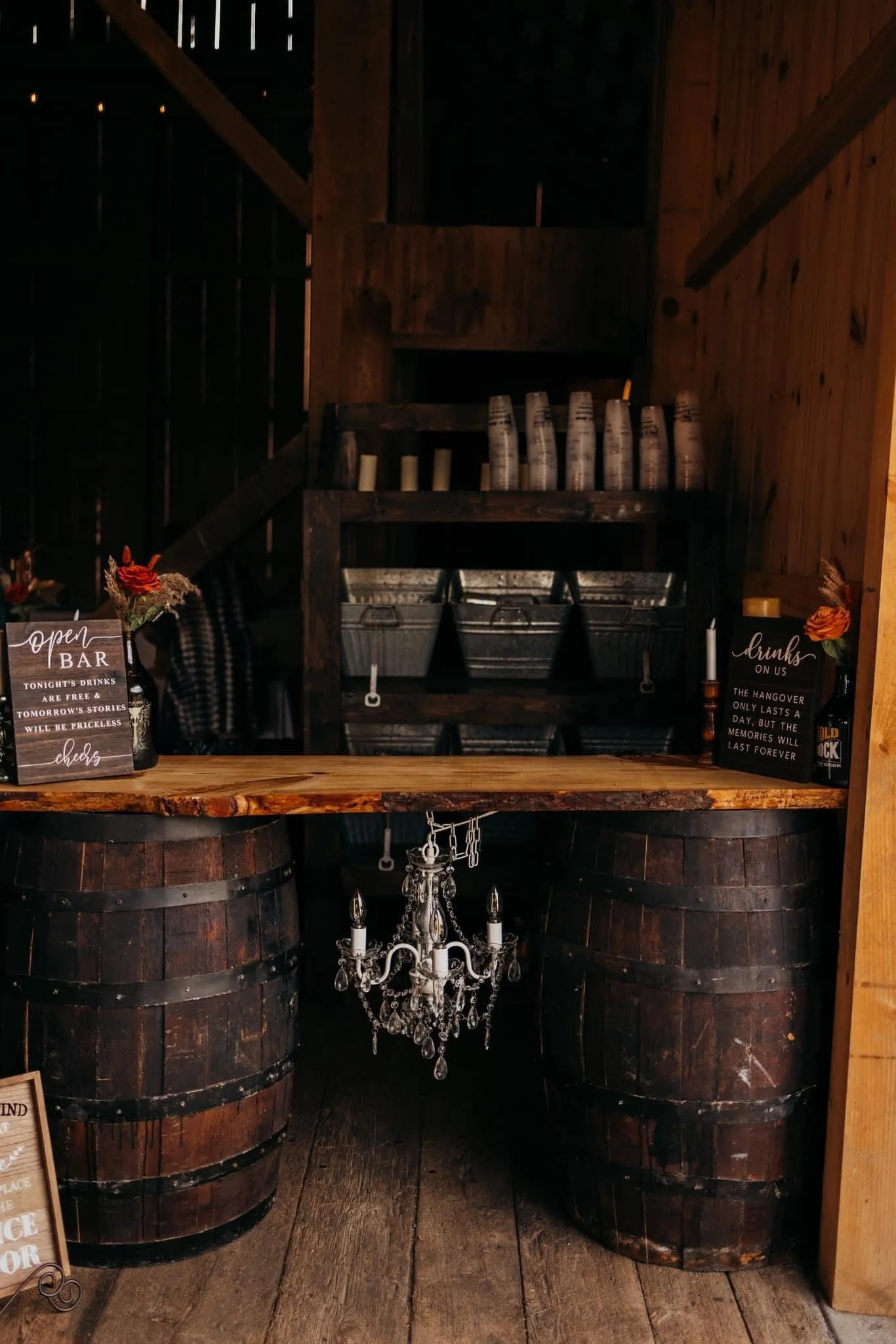 Barrel Live Edge Bar without Chandelier Item # 1505