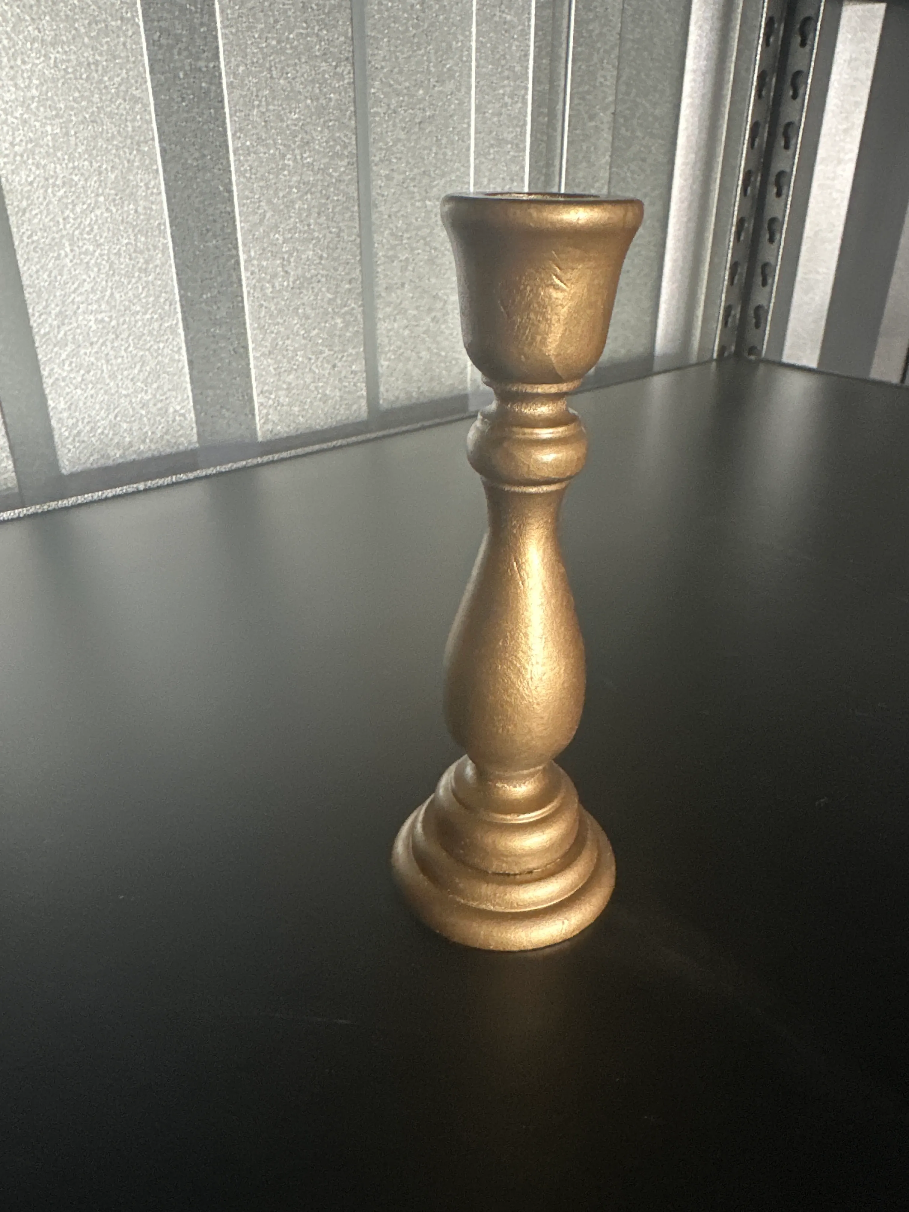 Gold wooden candlestick-large