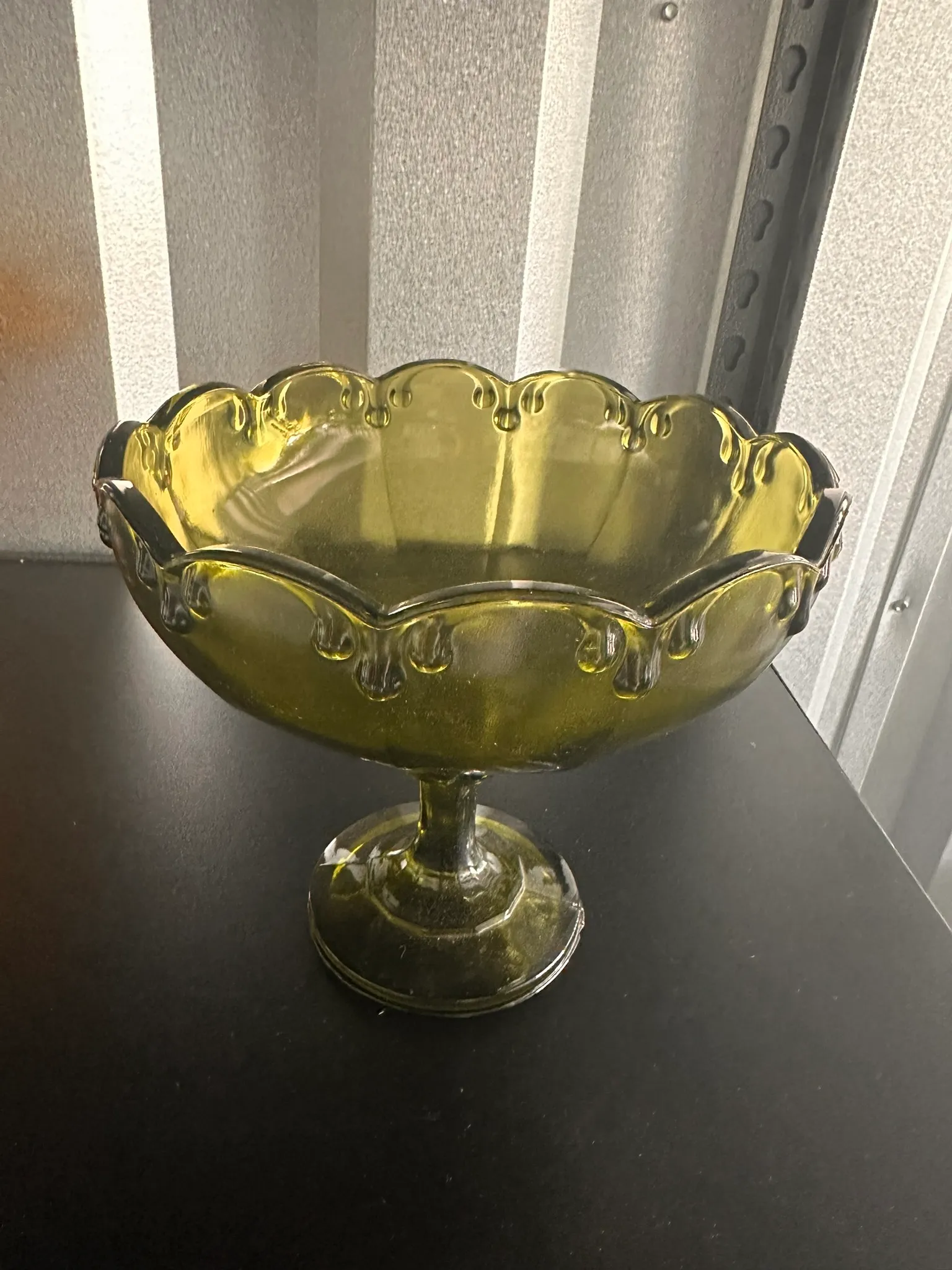 Compote-Green Glass Wide