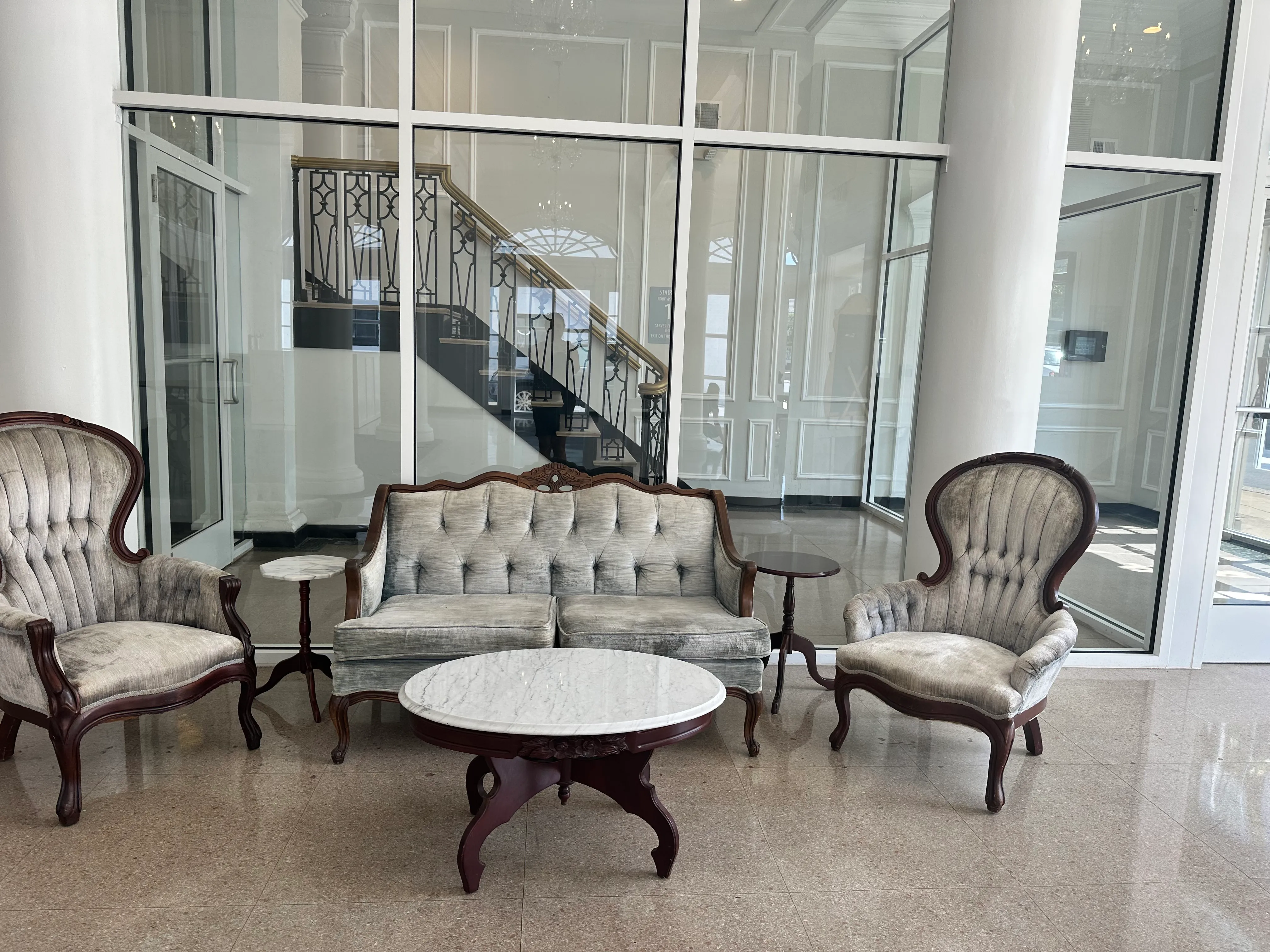 Loveseat-Blue grey victorian