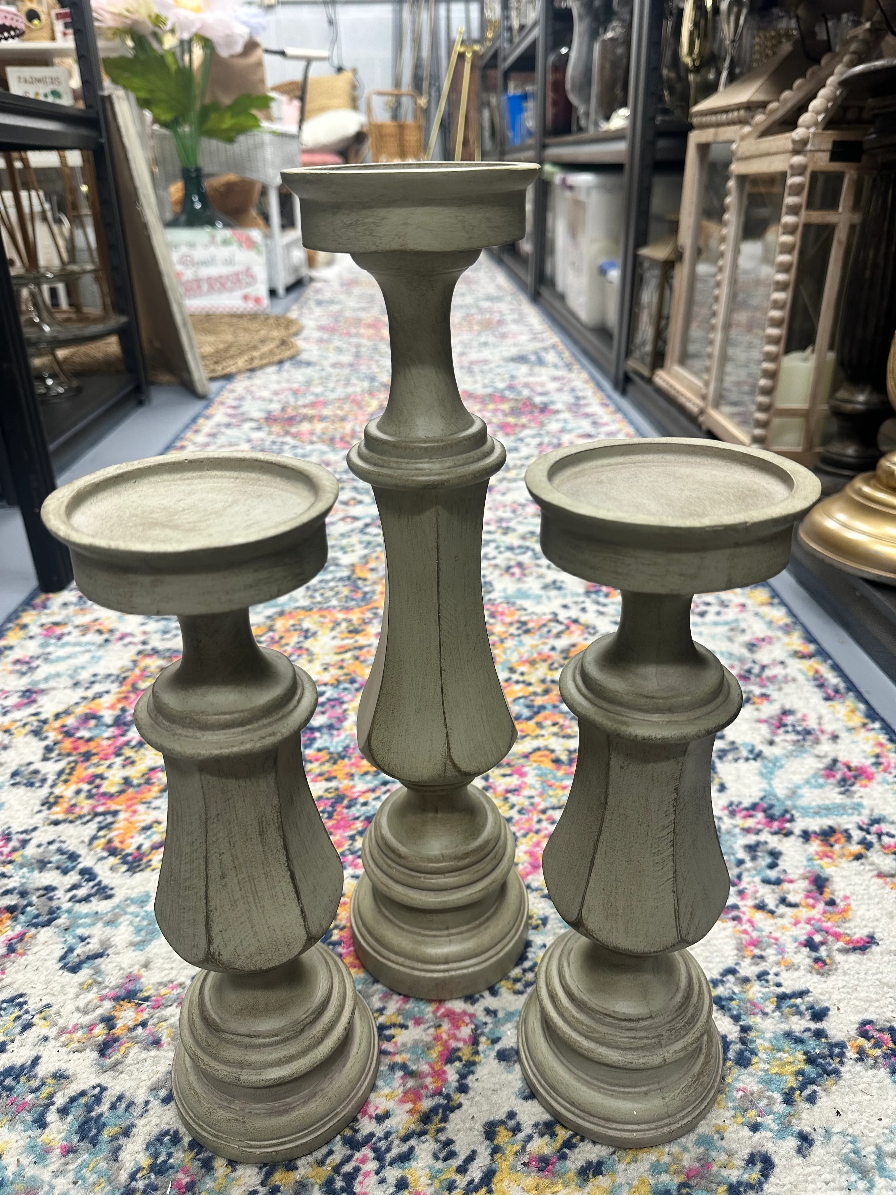 Pillar candle holders- Set of 3- 16’’ & 12’’.-whitewashed