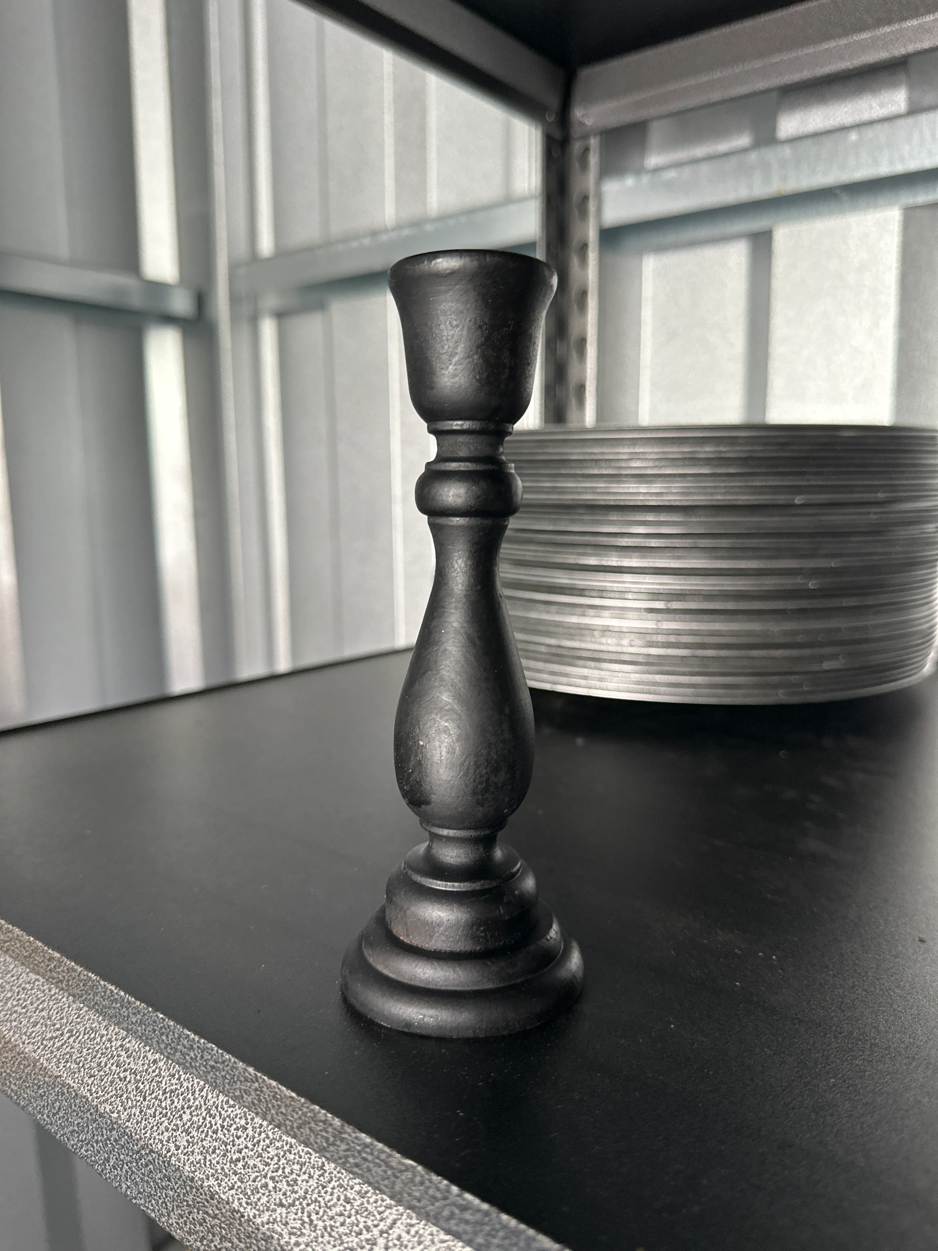 Black wooden candlestick large
