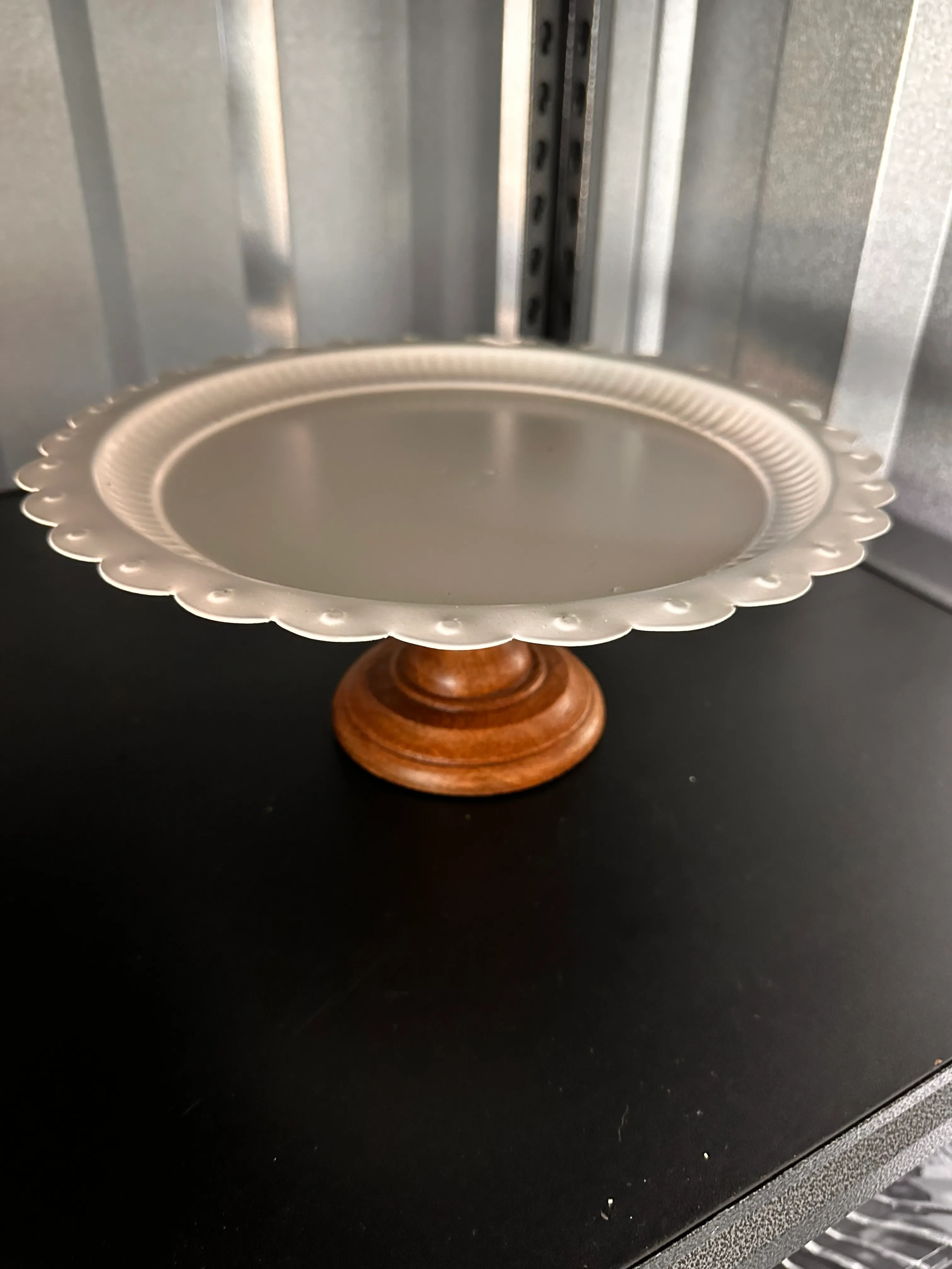 Cake stand-white metal and wood