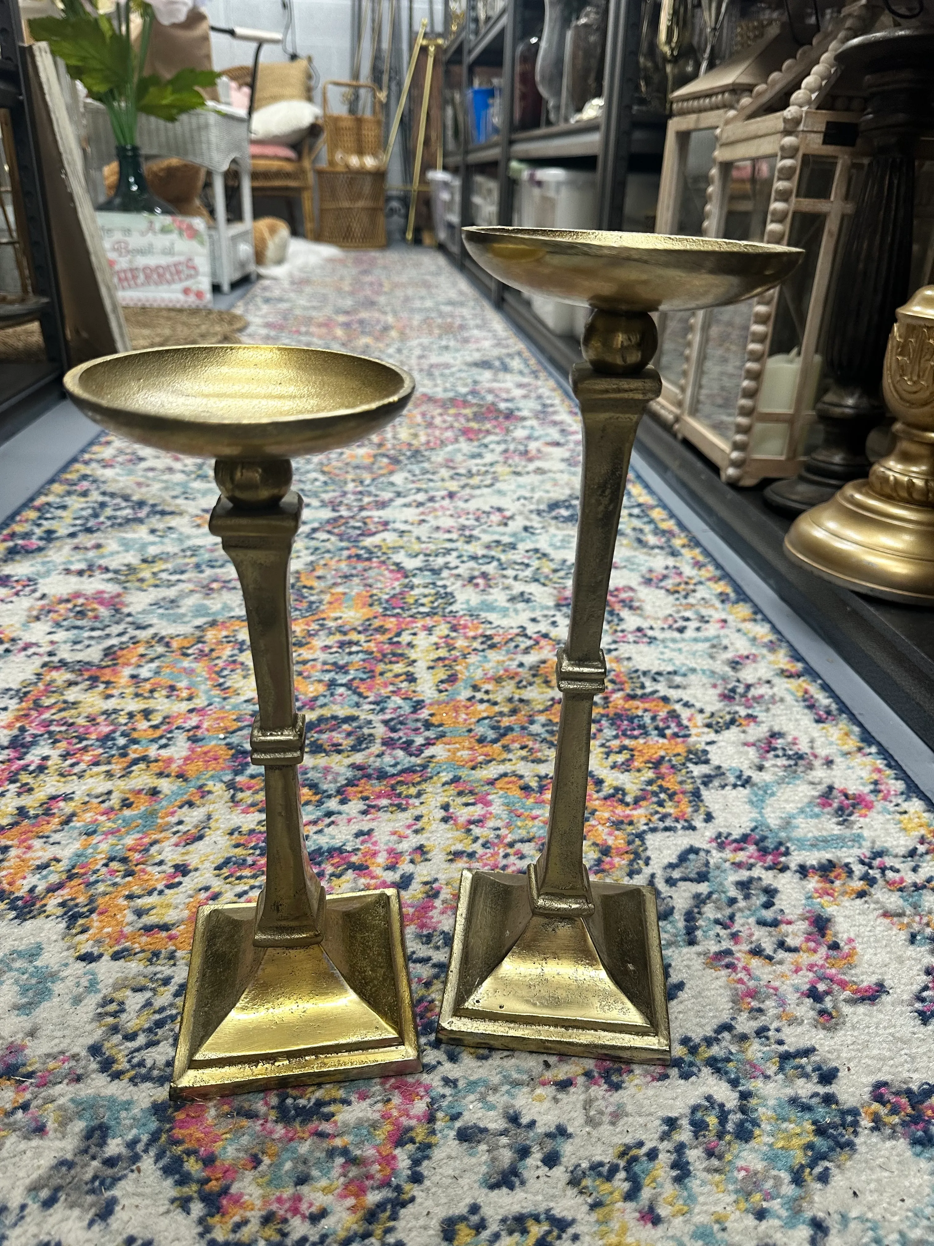 Pillar candle holder set of two- gold- 14’’ & 12’’