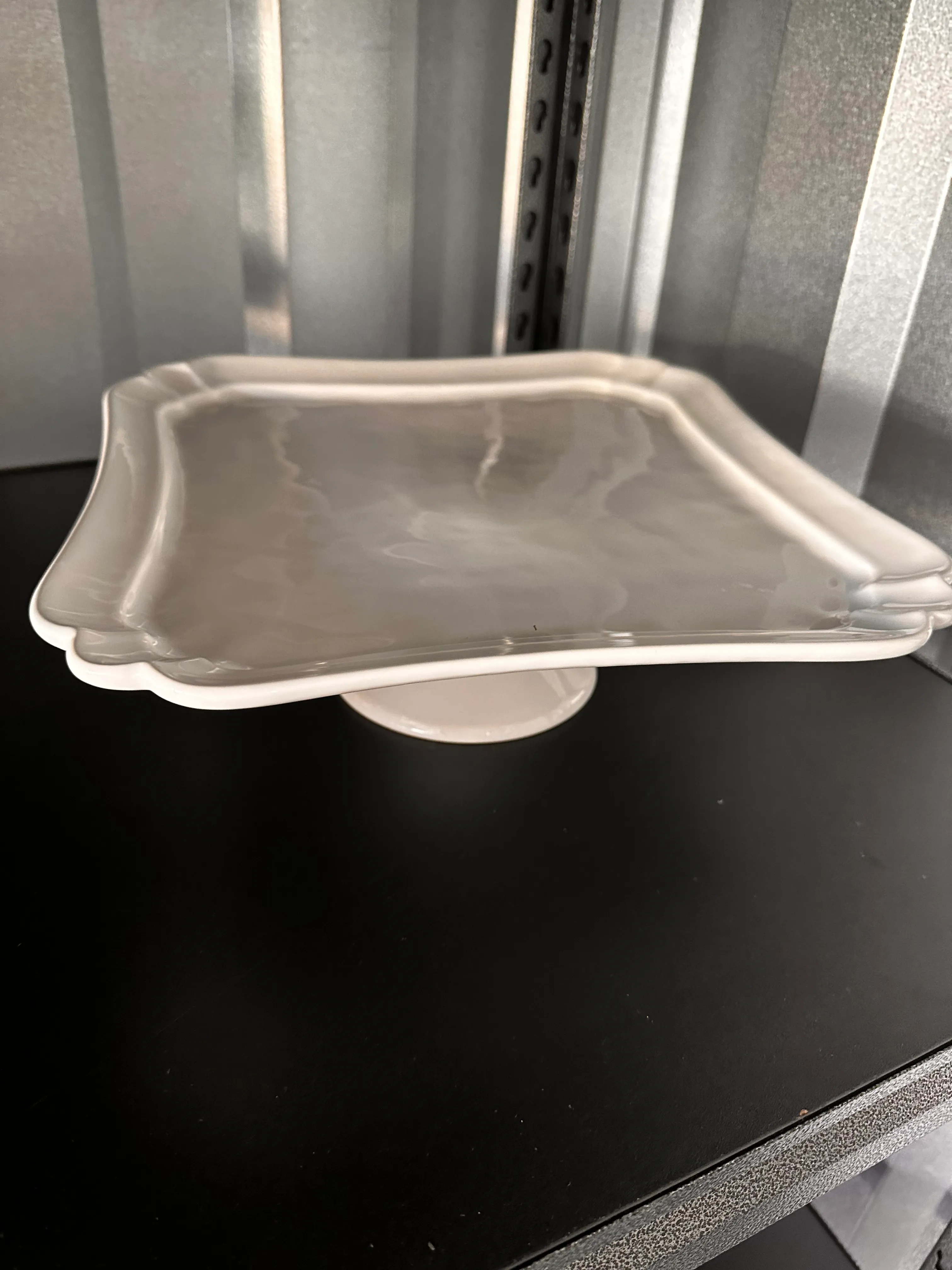 Cake stand-white ceramic square scalloped