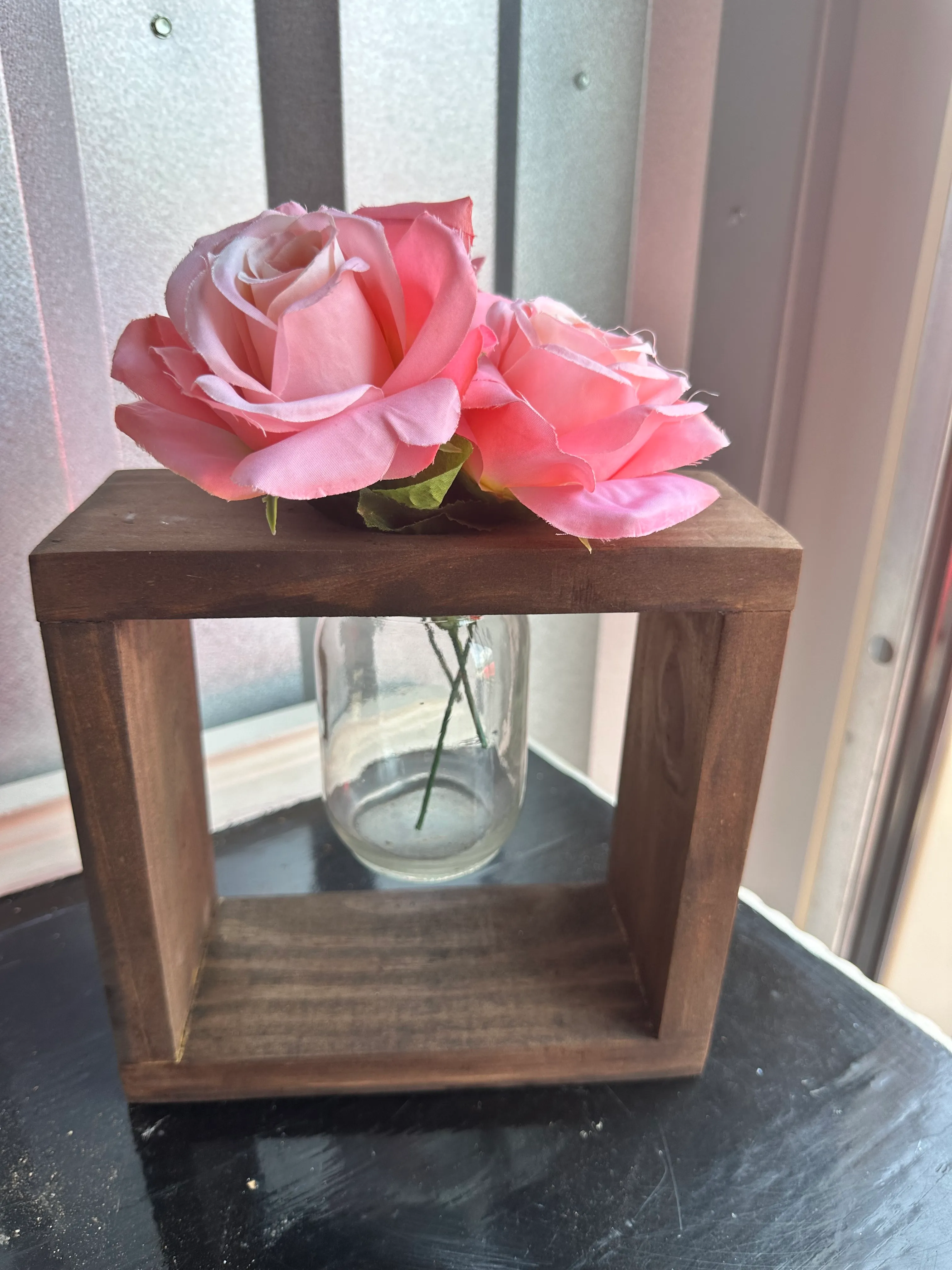 Wooden square floral centerpiece