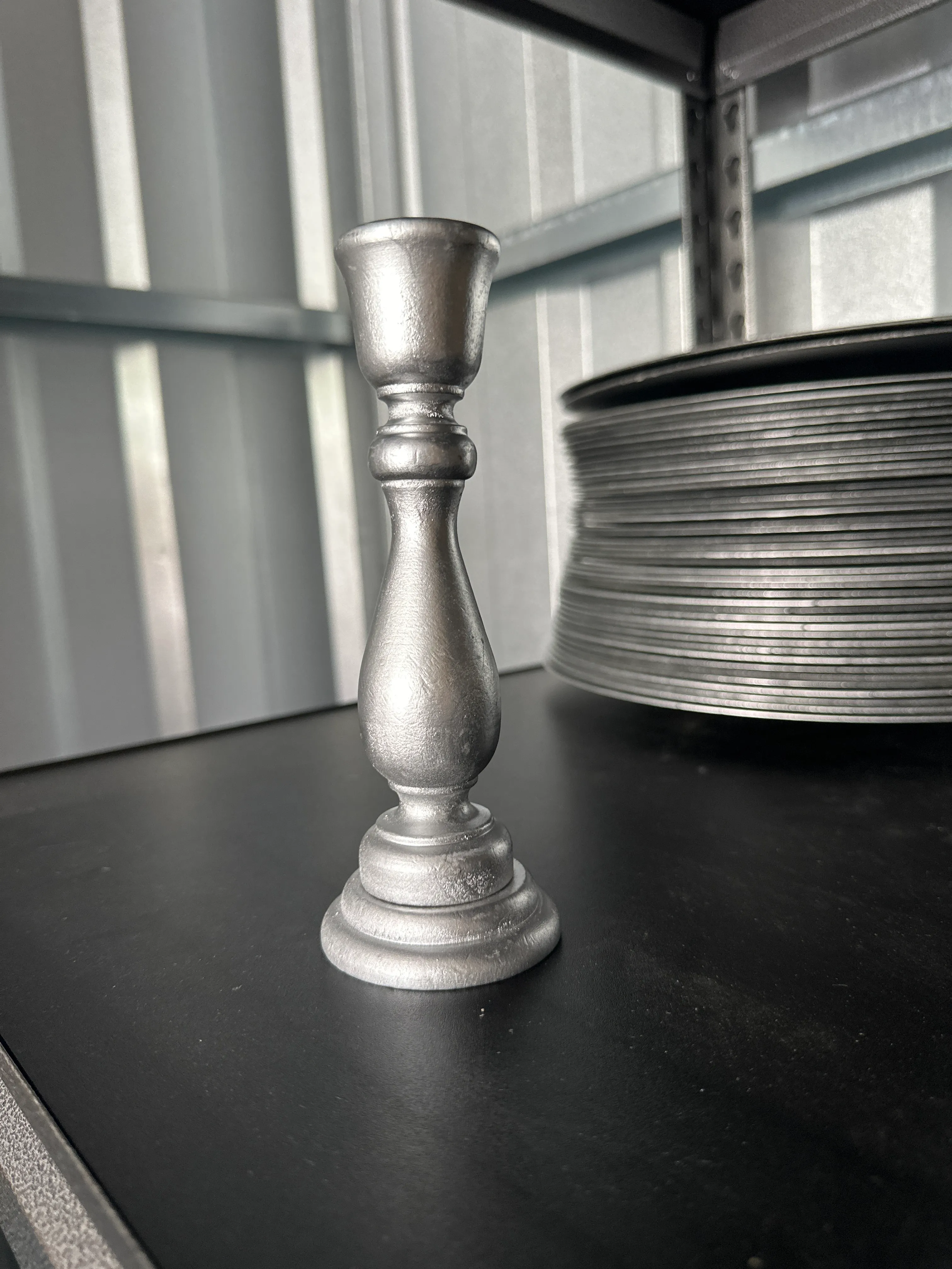 Silver wooden candlestick large