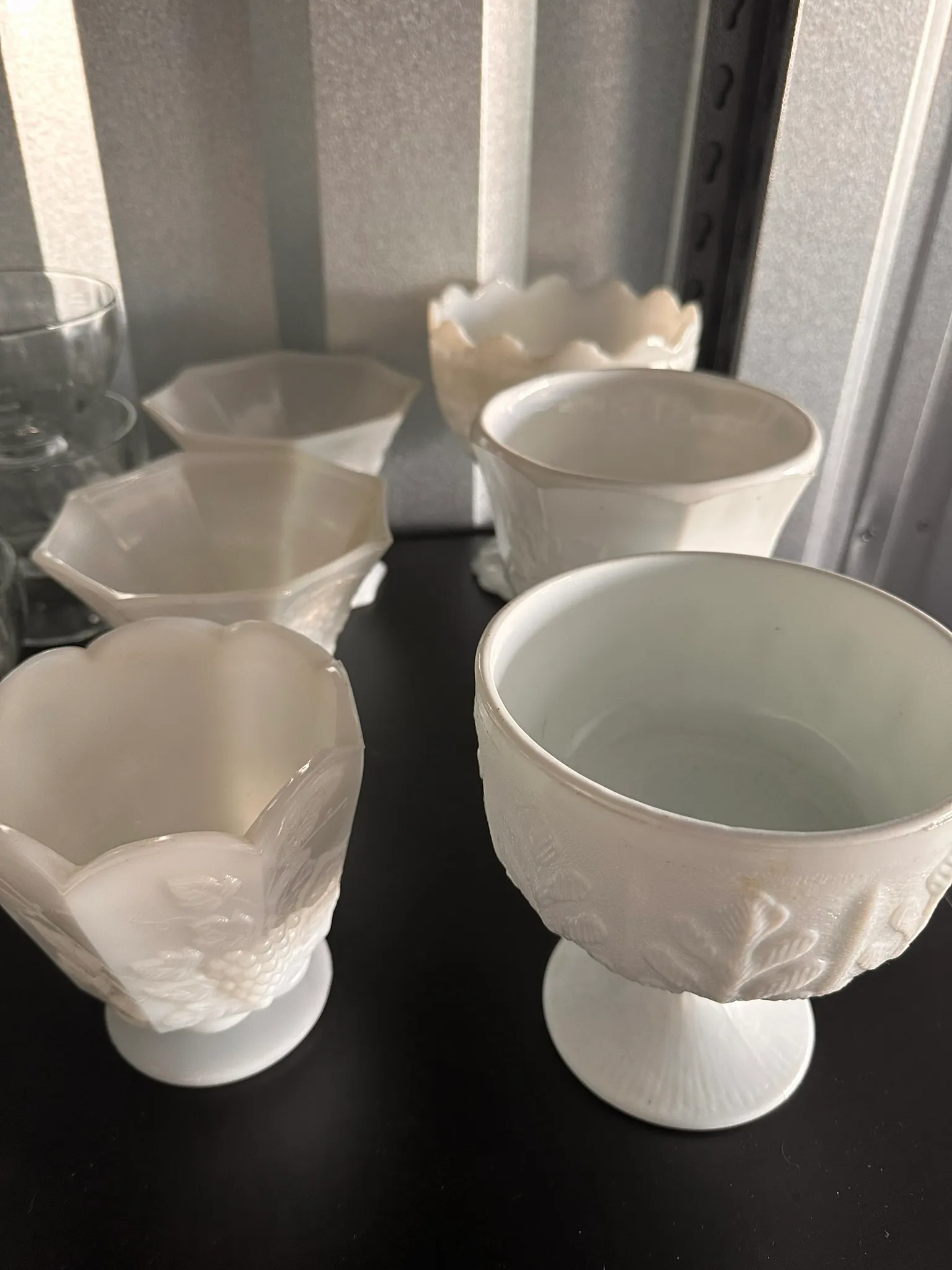 Compote Set-Mixed Variety Medium Milk Glass