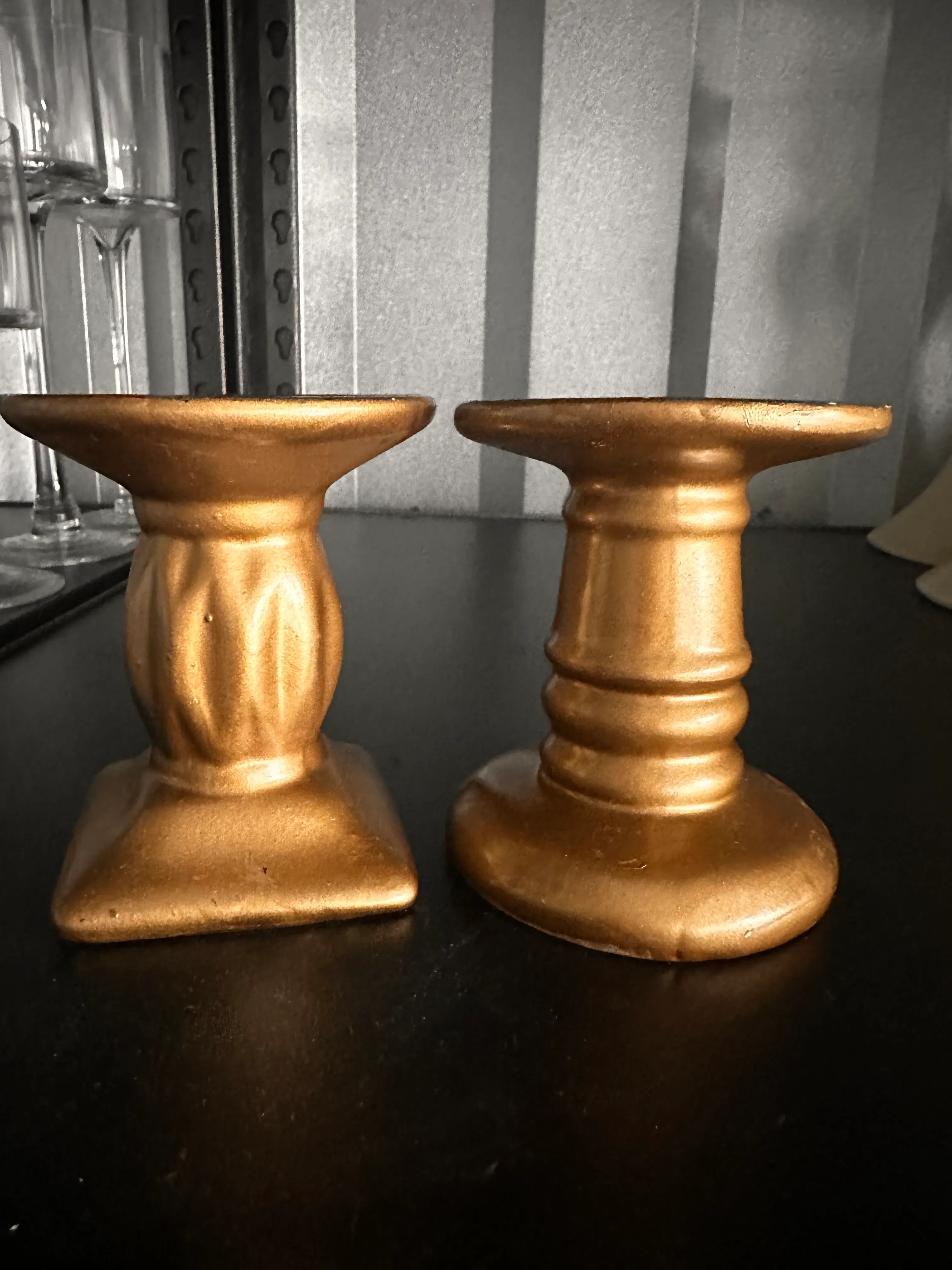 Mixed match gold pillar candle holder