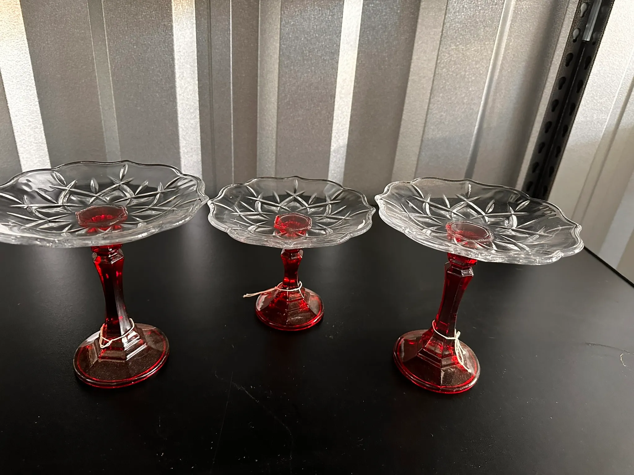 Set of Ruby and Clear Serving Stands