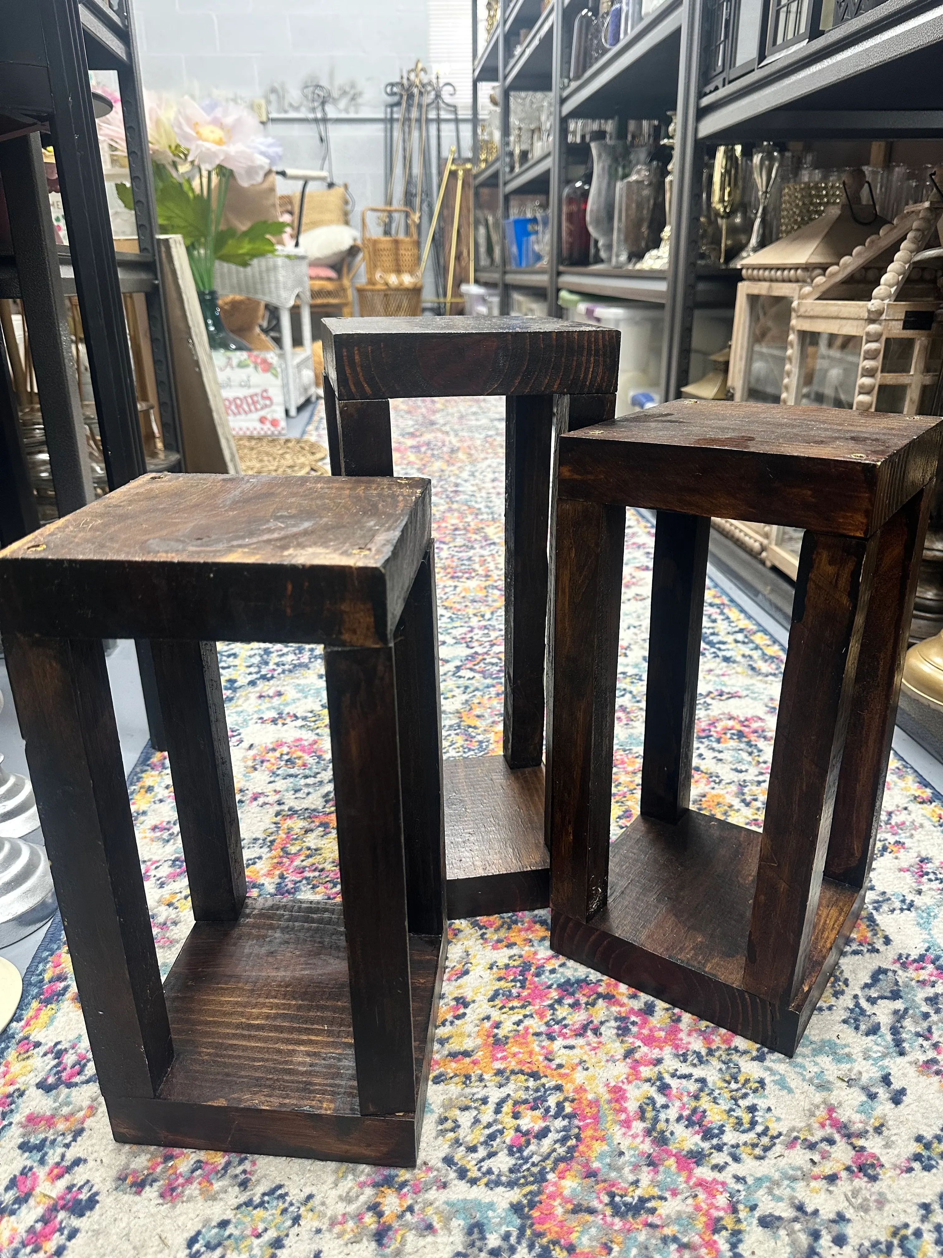 Lantern set of 3- wood-flat top