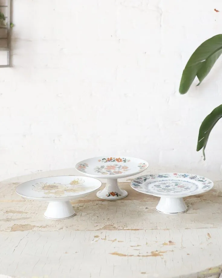 Footed Vintage floral cake stand-similar to picture
