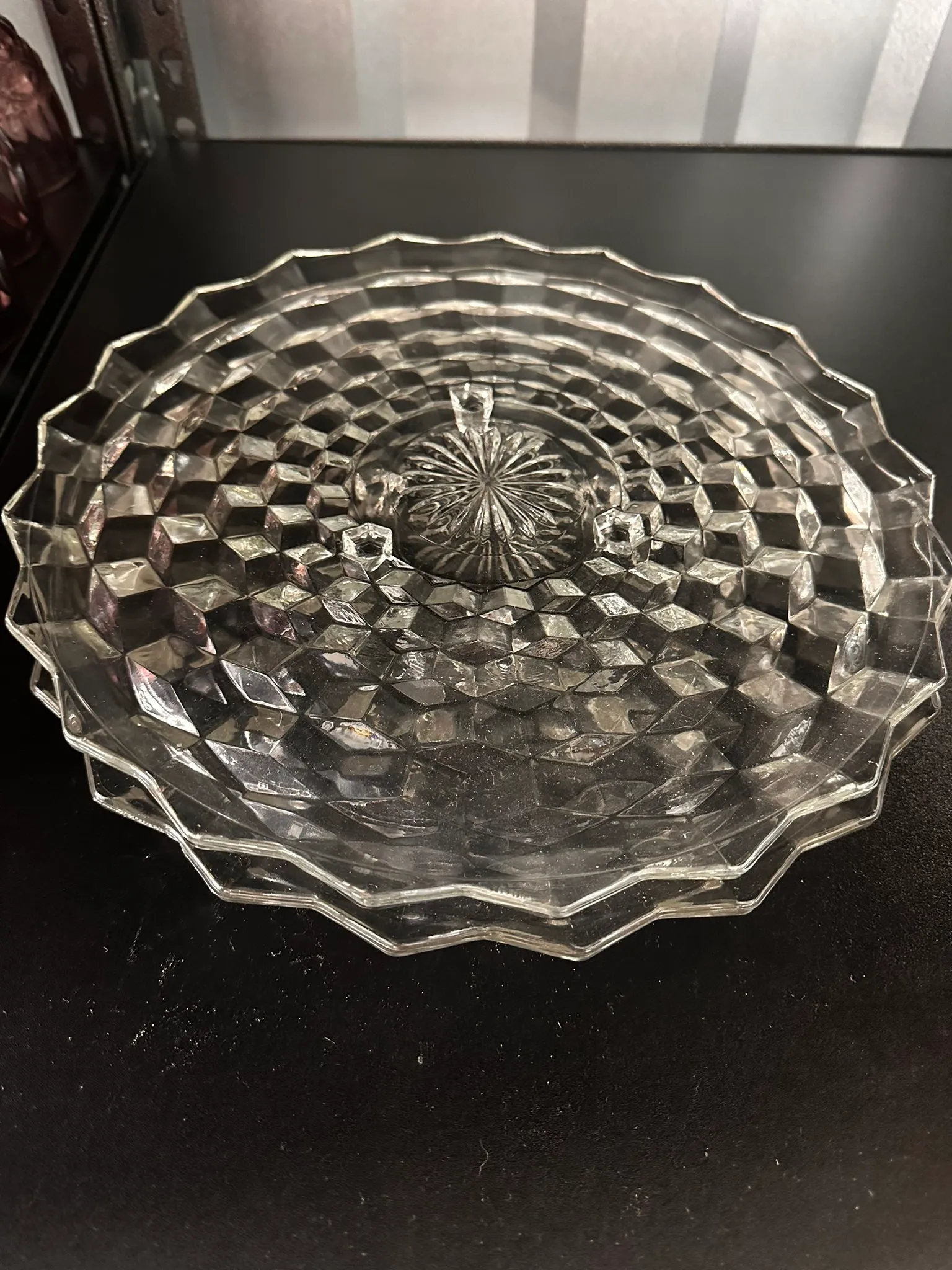 Cake Plate-Clear Scalloped Design-low
