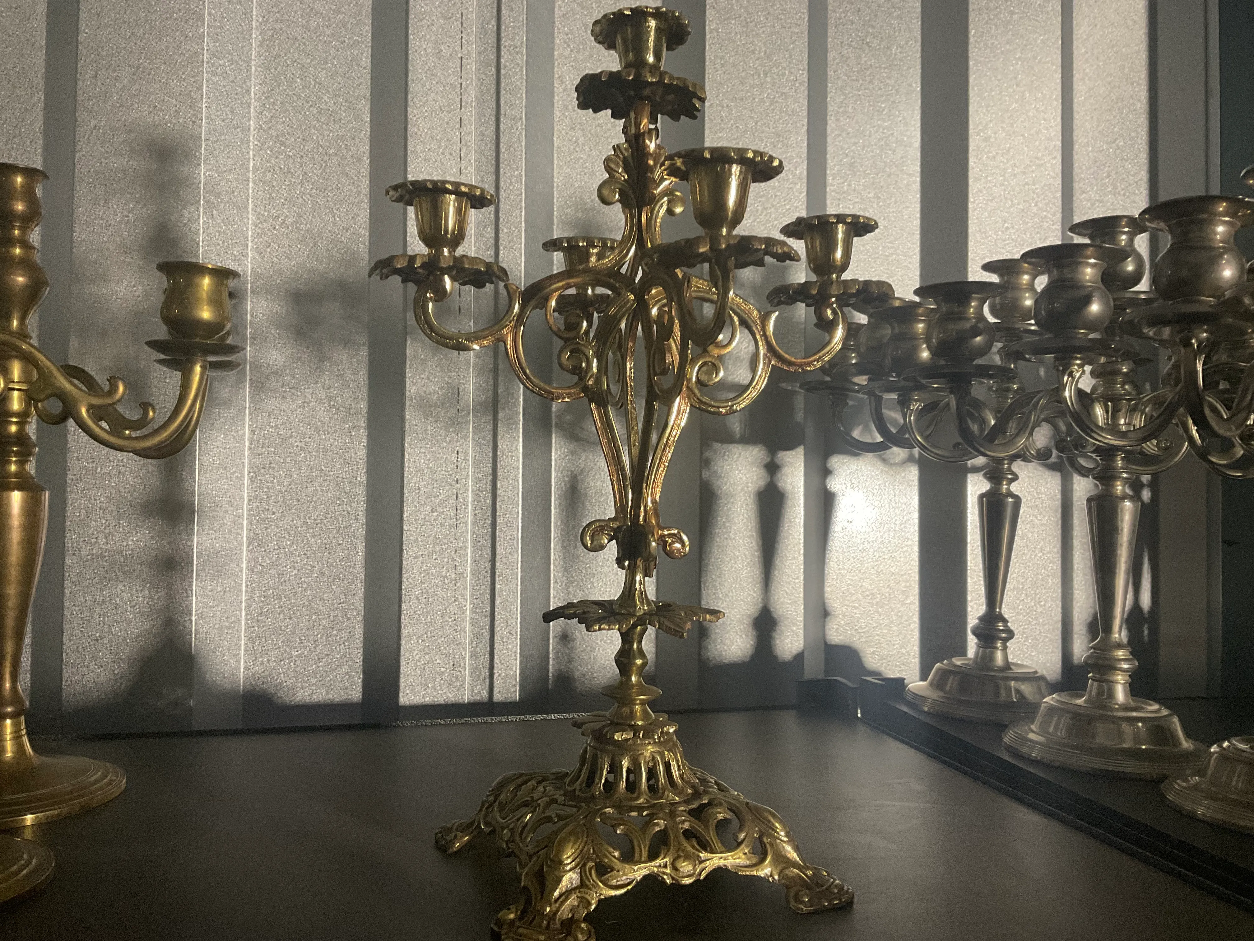 Decorative brass 5 arm candelabra 