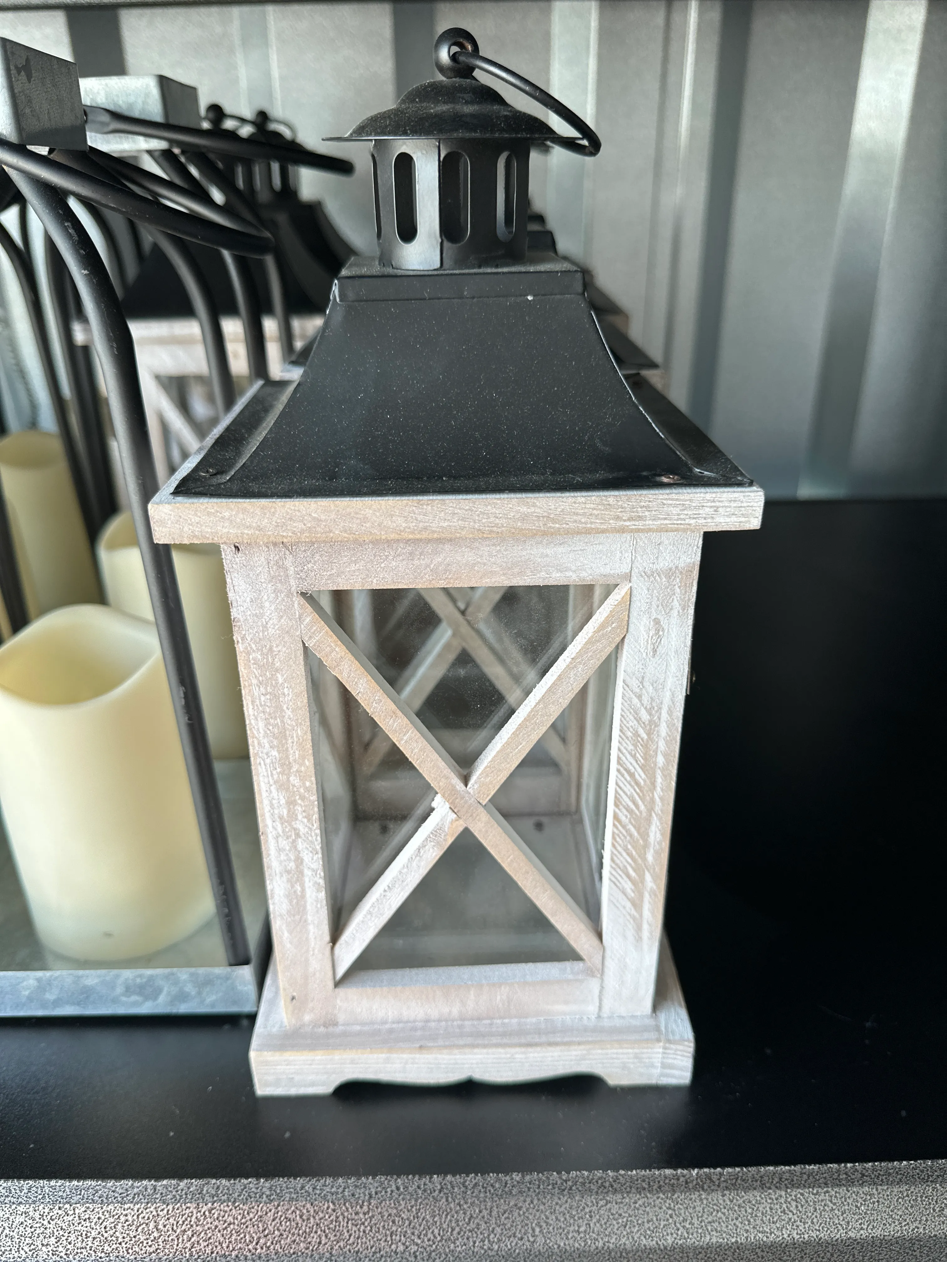 Whitewash with black top lantern medium