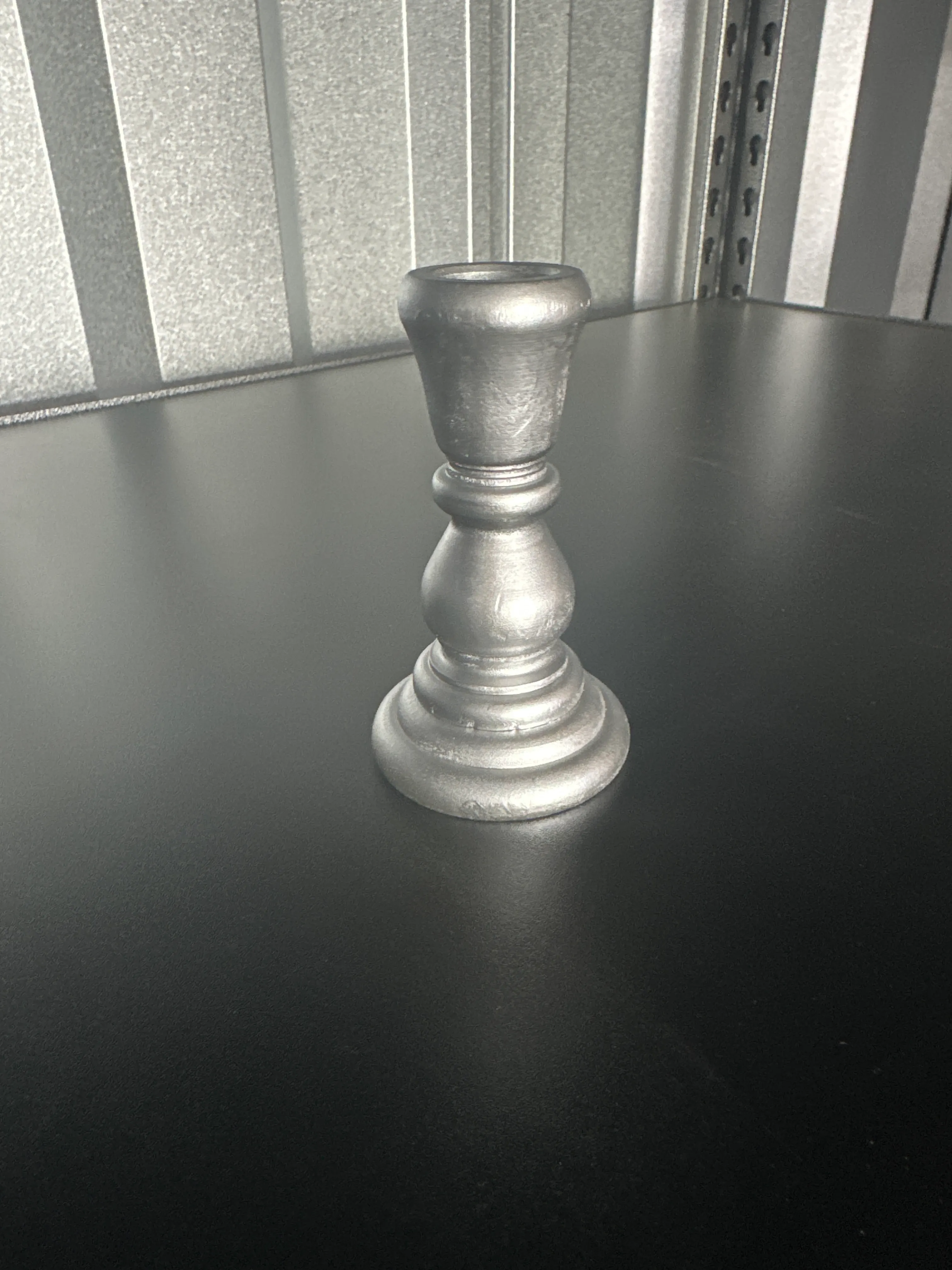 Silver wooden candlestick medium