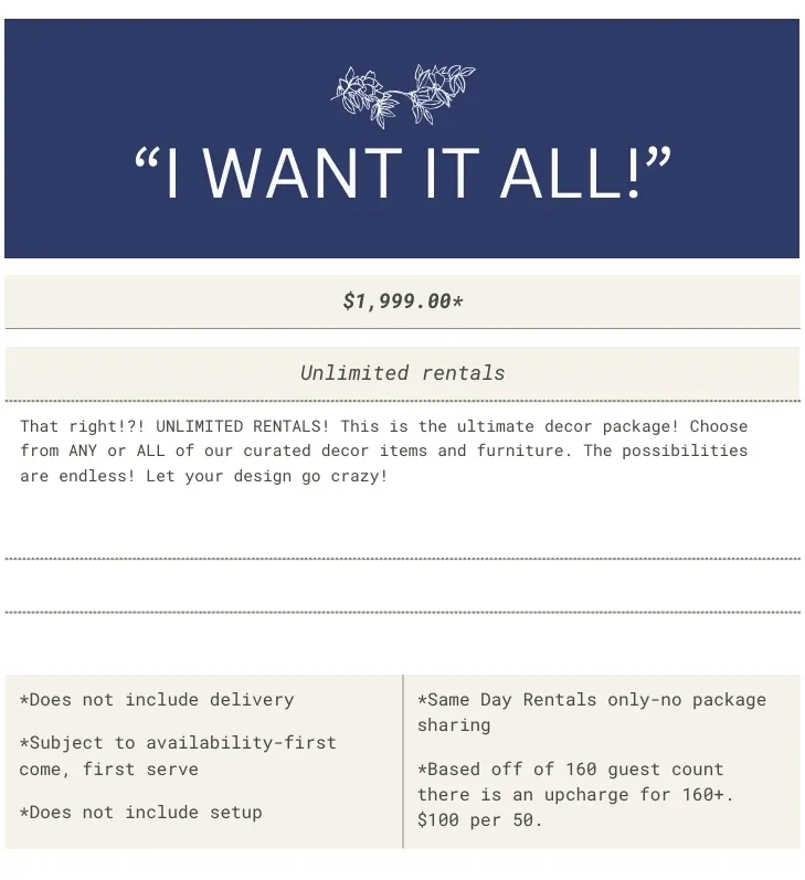 Package- "I Want It All"