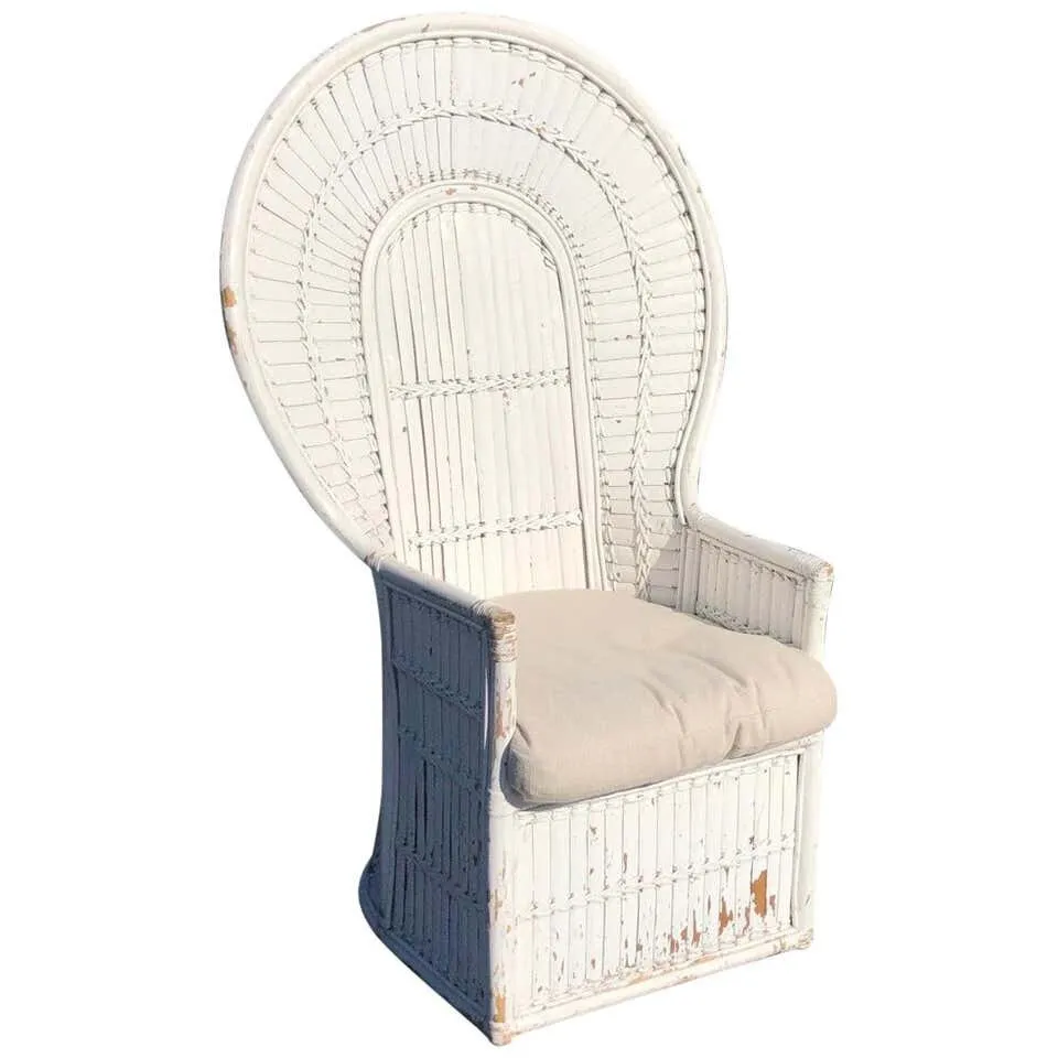 Chair-high back wicker-white